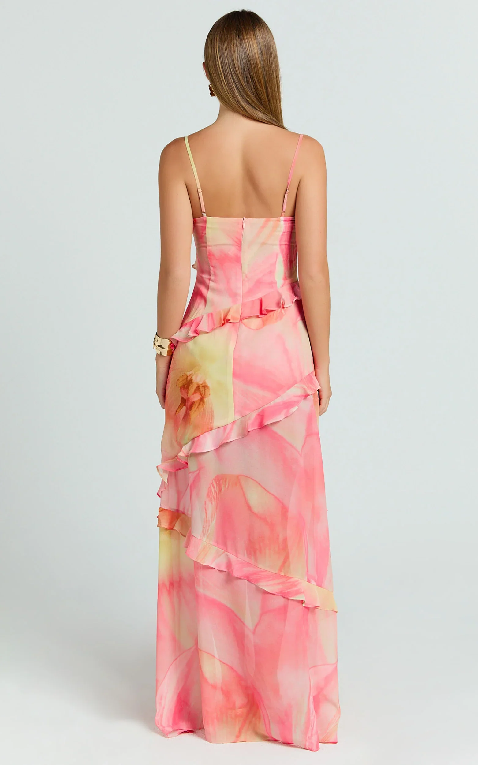Adele Maxi Dress - Strappy V Neck Ruffle Tiered Dress in Regency Print
