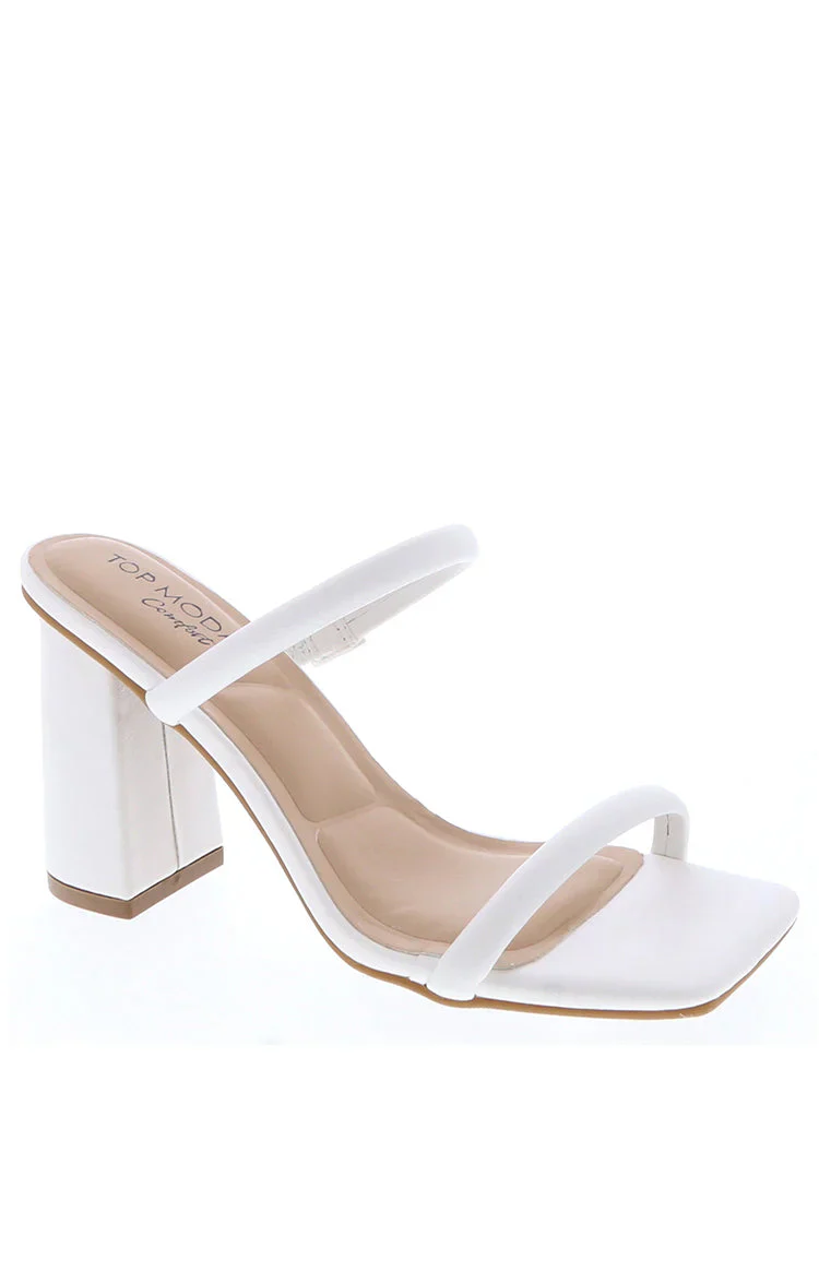 Roxi White PU Strappy Mule Heels