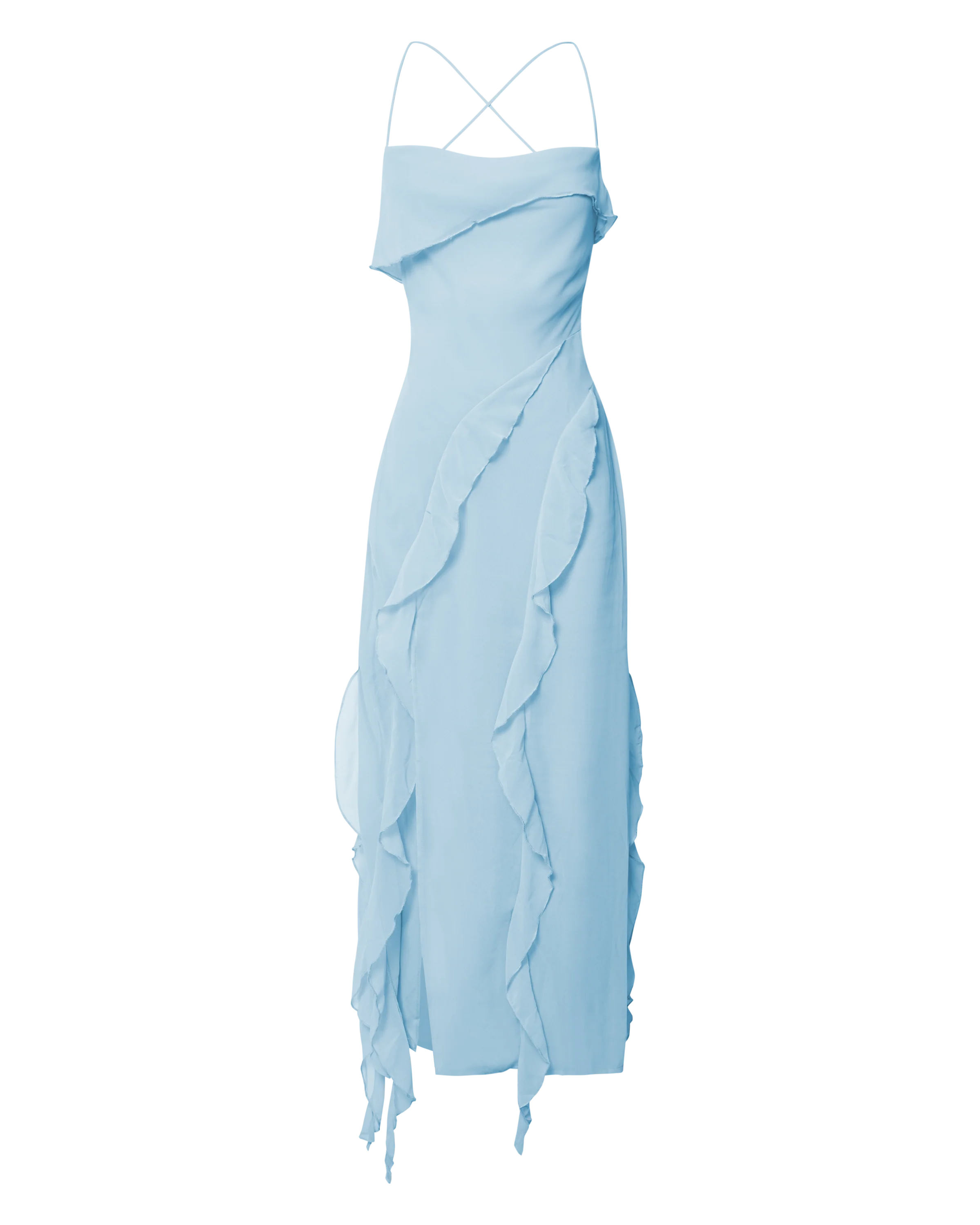 Connie Midi Dress- Ruffle Detail Dress in Blue