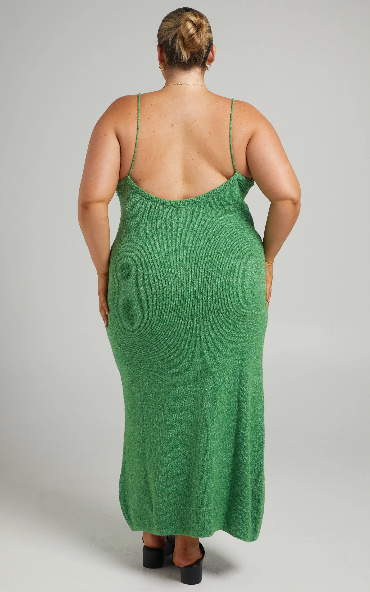 Yurika Midi Dress - Knit Open Back Dress in Green