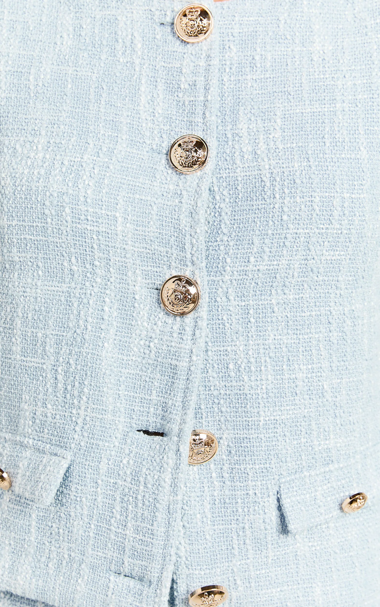 Olympia Jacket - Boucle Scoop Neck Button Down Long Sleeve Jacket in Pale Blue