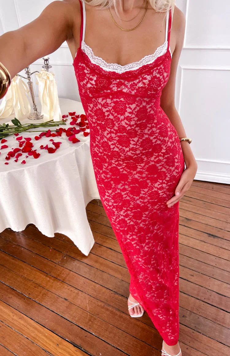 Kata Red Lace Maxi Dress