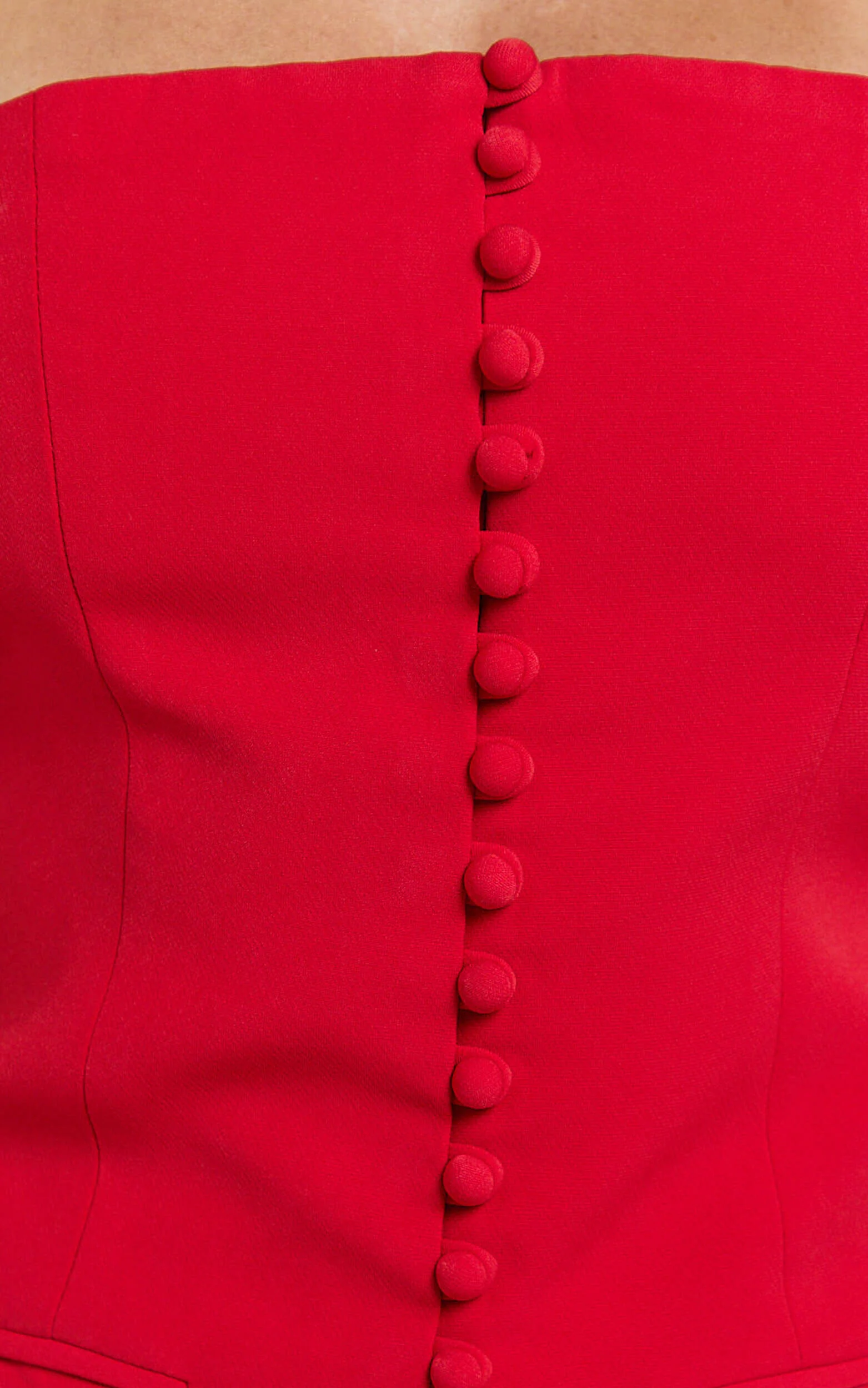 Monroe Two Piece Set - Strapless Button Down Longline Vest Top and High Waisted Mini Skirt in Red