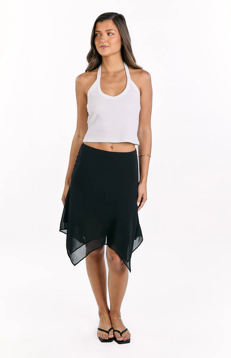 Kaye Black Hanky Hem Midi Skirt