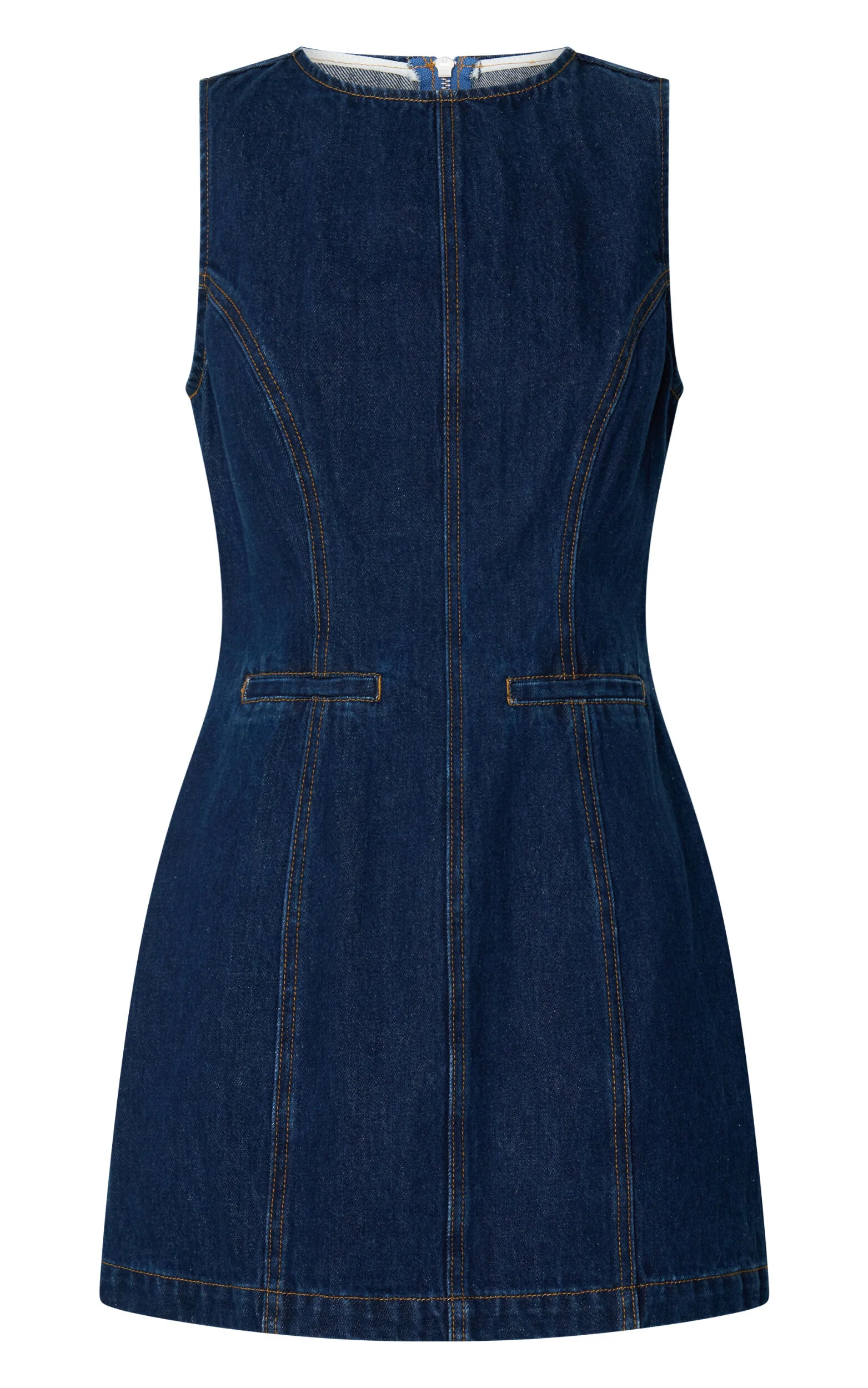 Olenna Mini Dress - High Neck Fitted Denim Dress in Indigo Wash