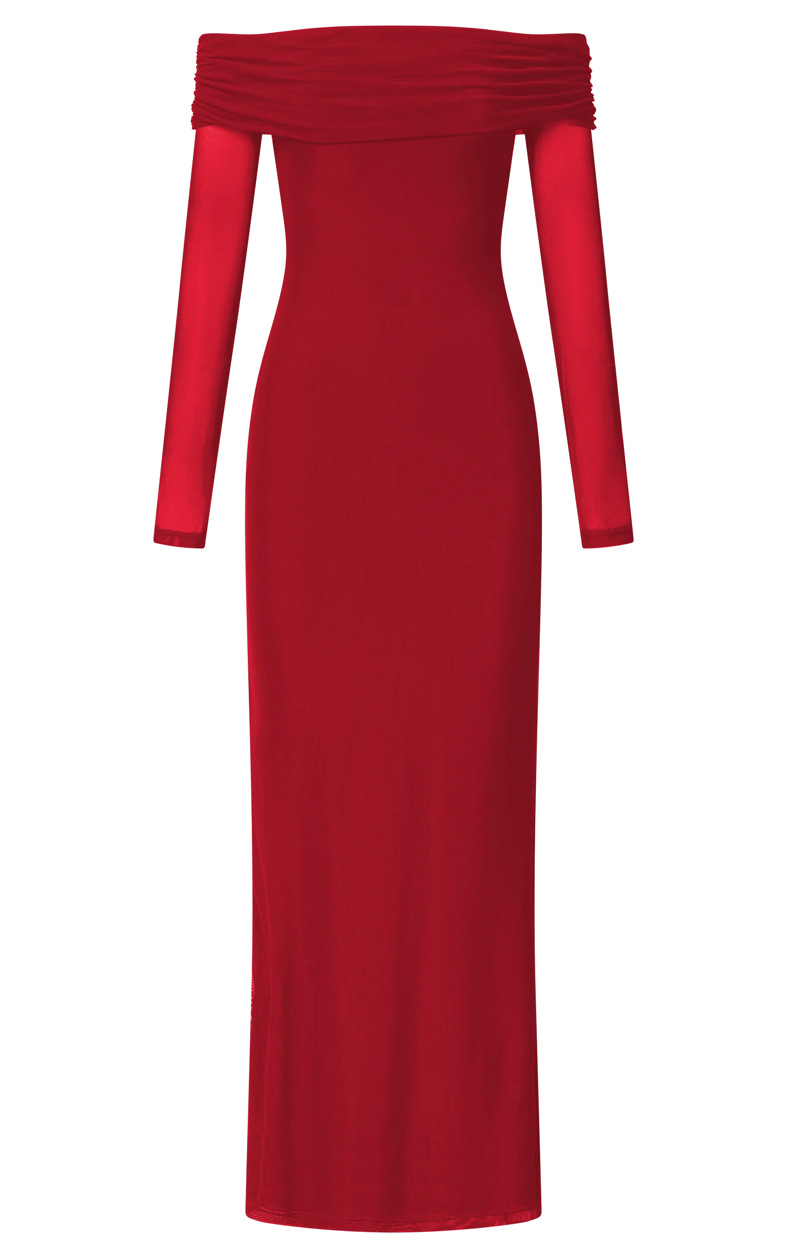 Bethanie Maxi Dress - Off The Shoulder Mesh Dress in Red