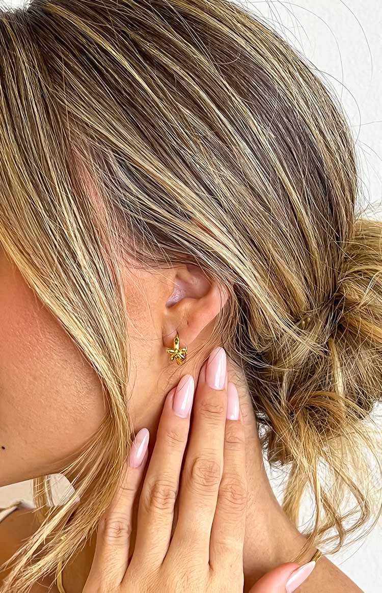 Darling Gold Bow Huggie Earrings