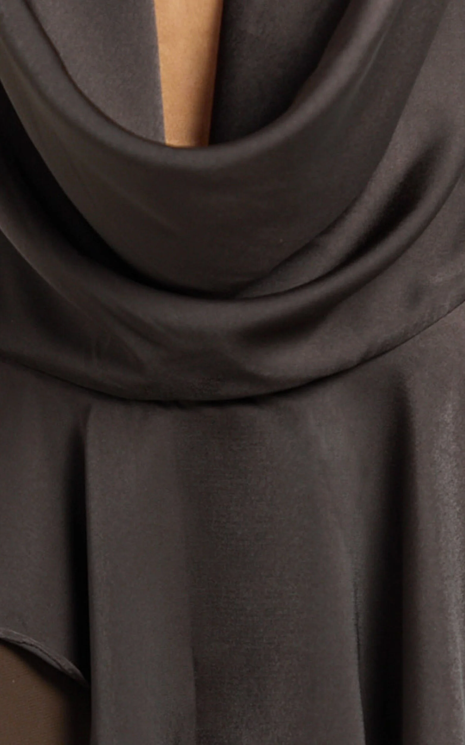 Tanisha Mini Dress - Halter Cowl Neck Asymmetrical Skirt Dress in Chocolate