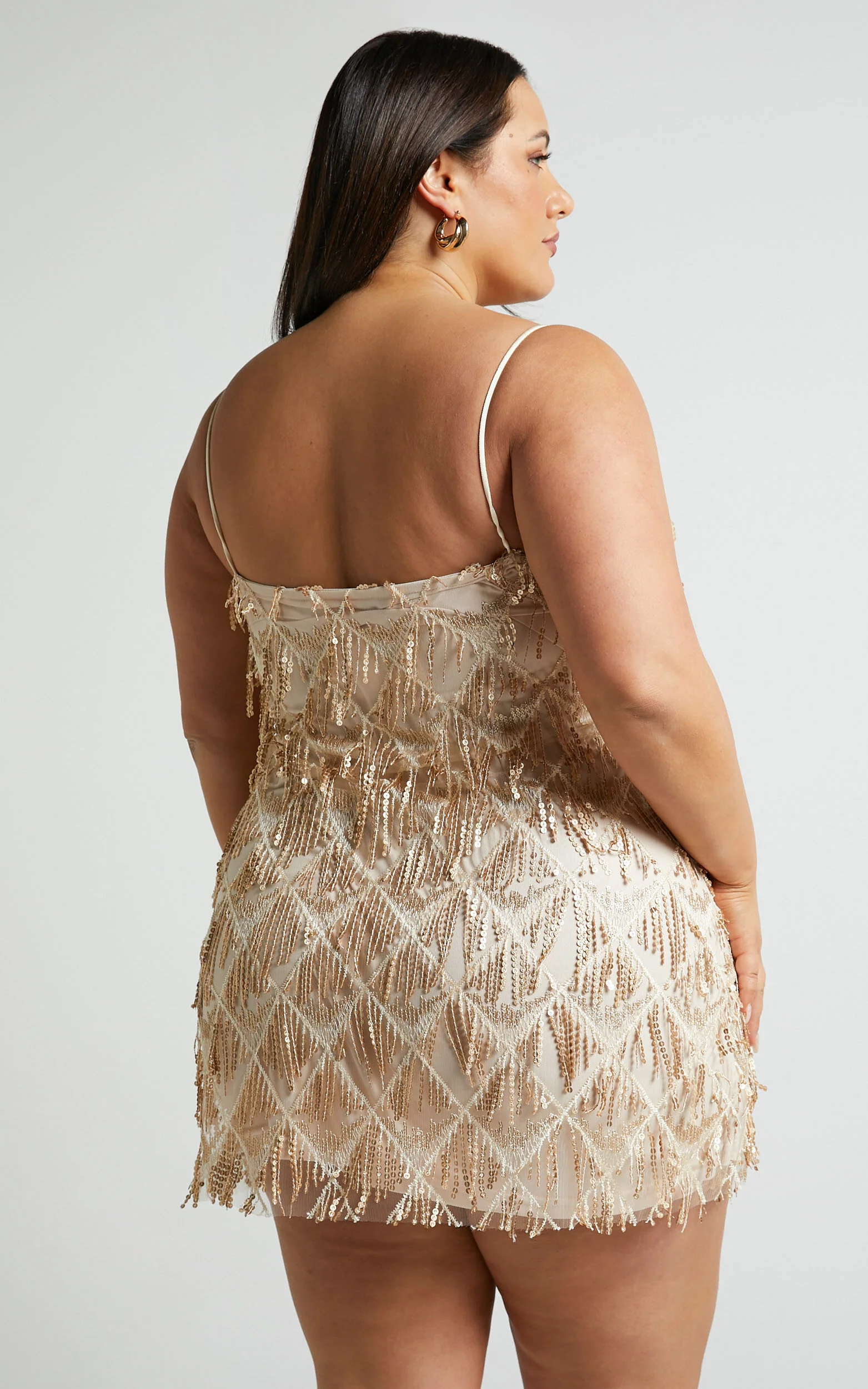 Shook Mini Dress - Cami Sequin Fringe Dress in Champagne Sequin