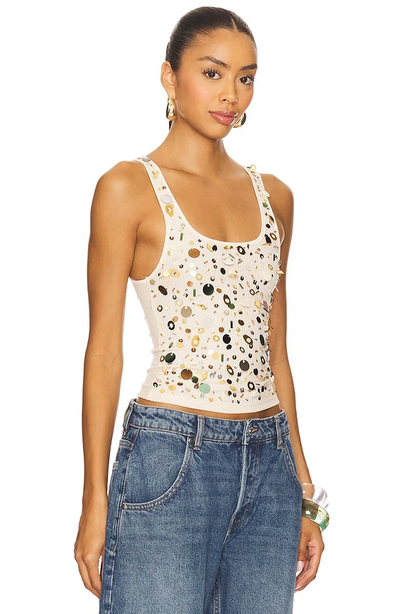 Sequin Ribbed Vest Top