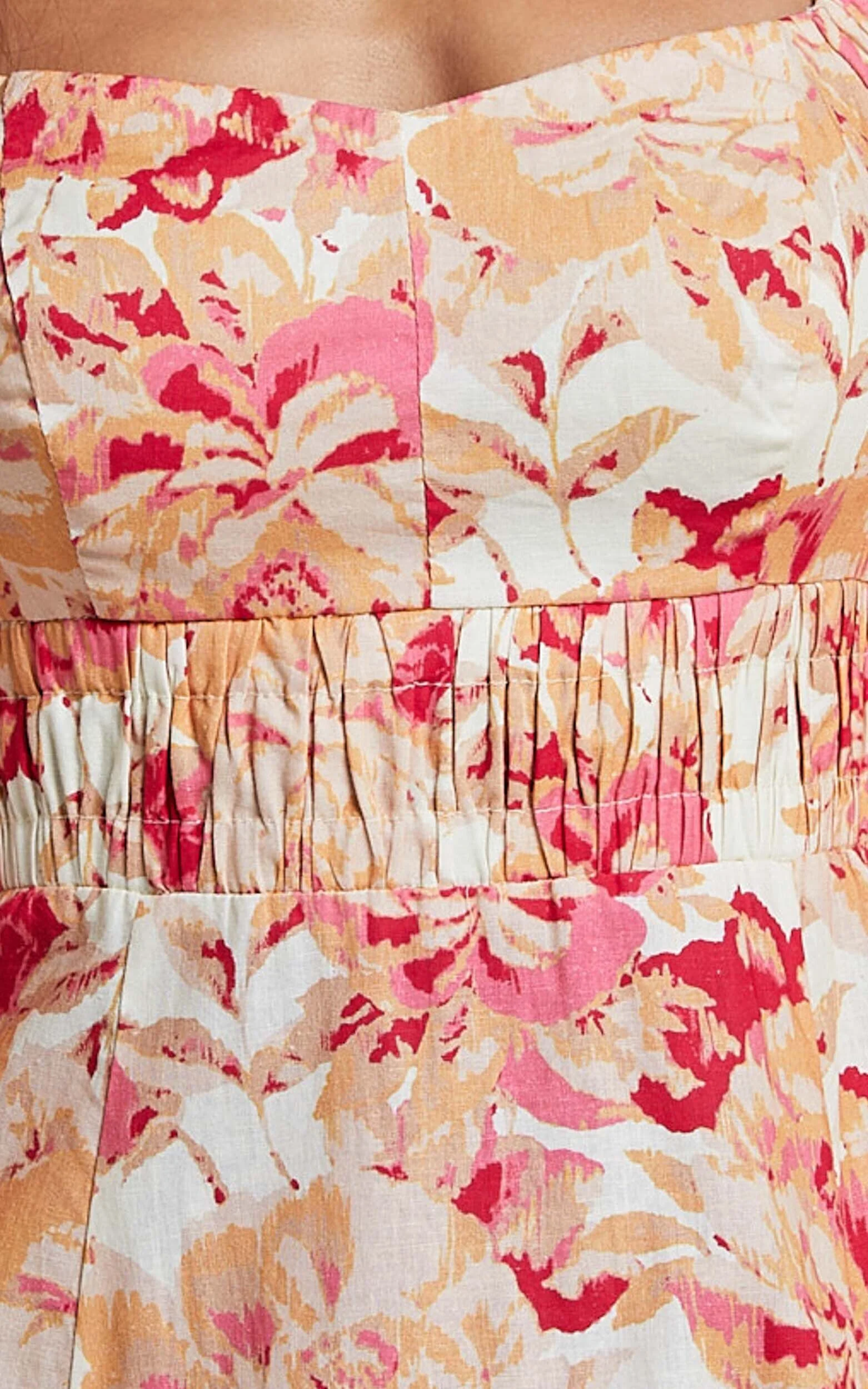 Amalie The Label - Thalia Linen Blend Puff Sleeve Midi Dress in Sienna Print