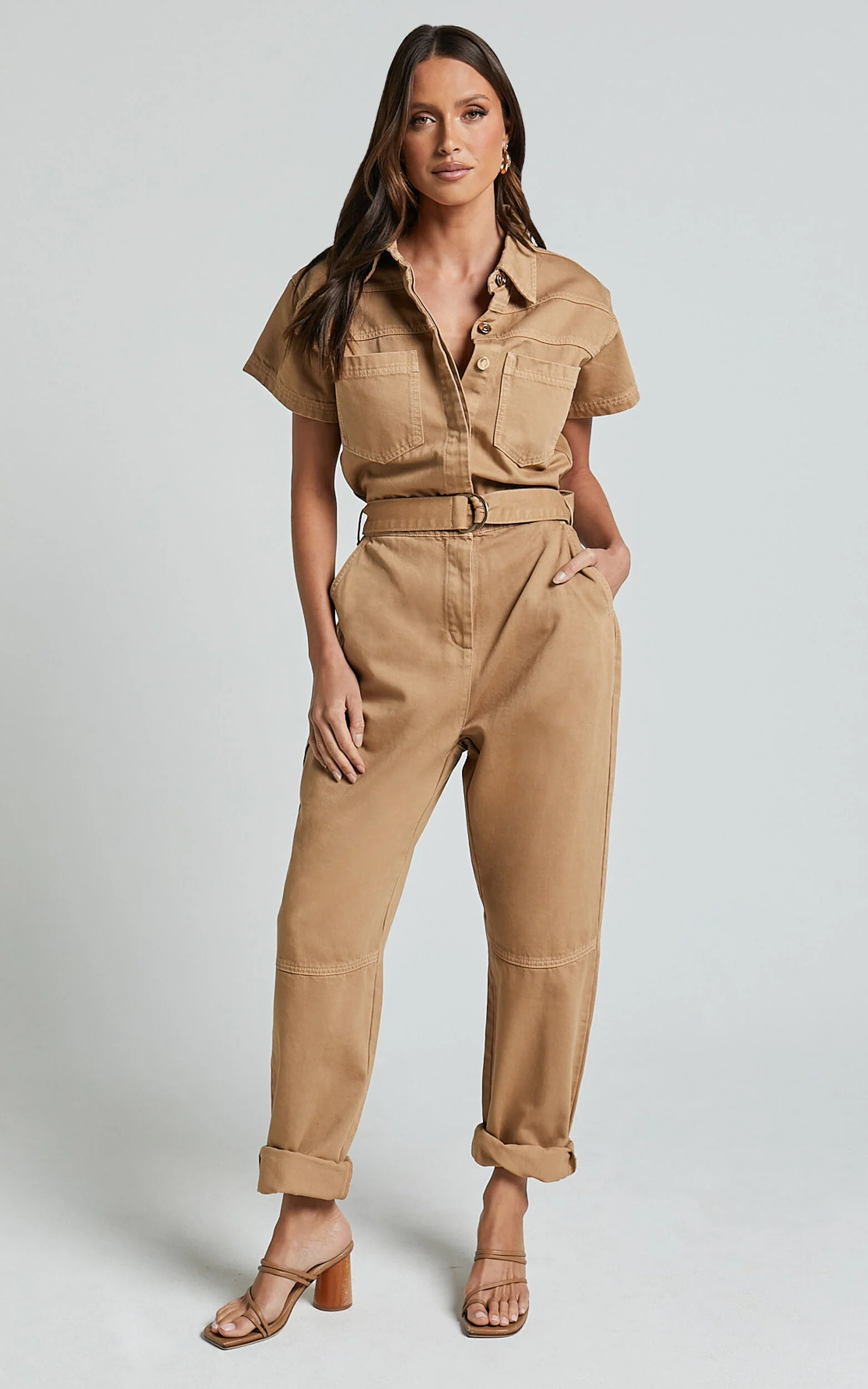 Amalie The Label - Havanah Recycled Cotton Denim Boiler Jumpsuit in Tobacco