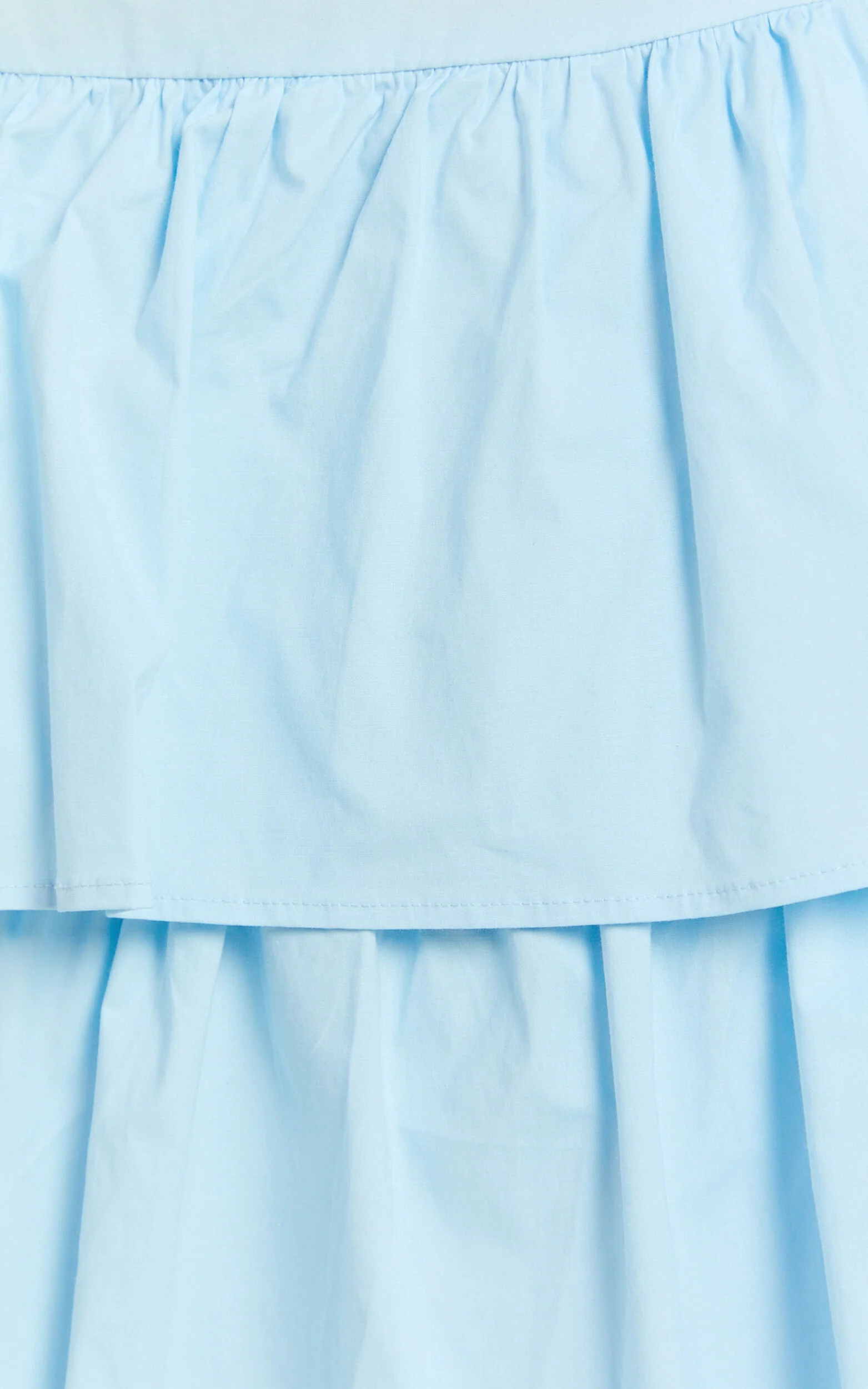 Kaycie Two Piece Set - One Shoulder Asymmetrical Ruched Top and Tiered Midi Skirt Set in Pale Blue