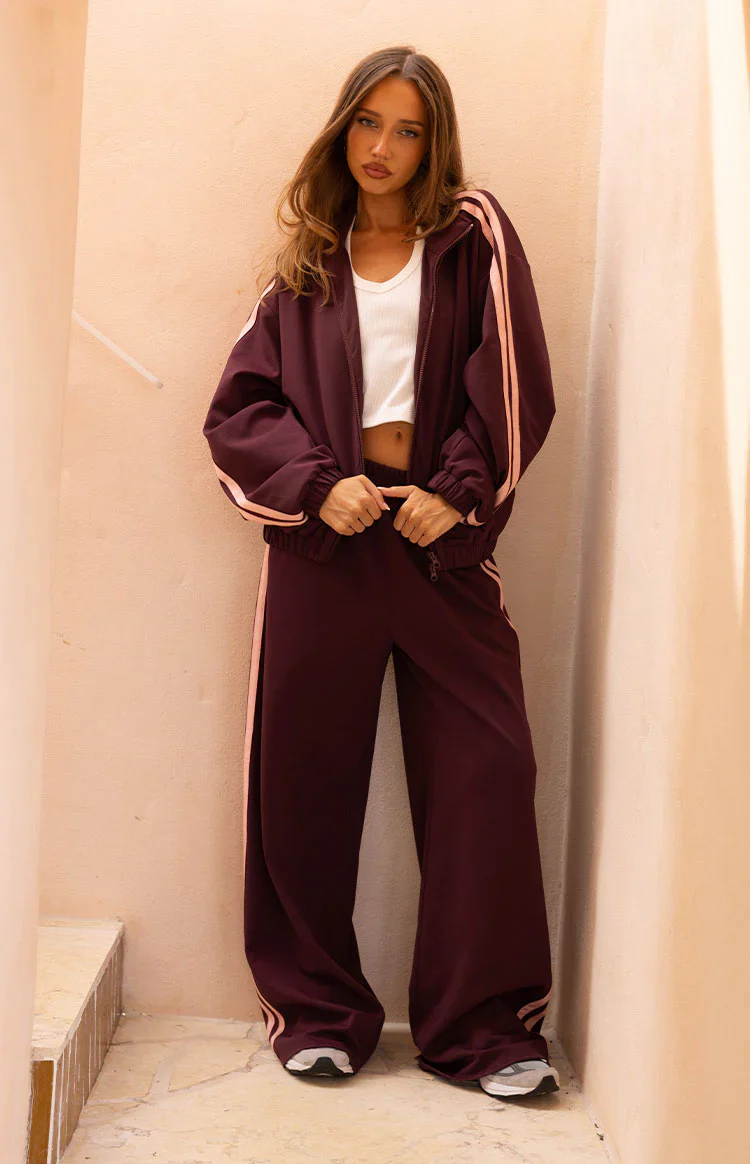 Kosie Burgundy and Pink Stripe Track Pants