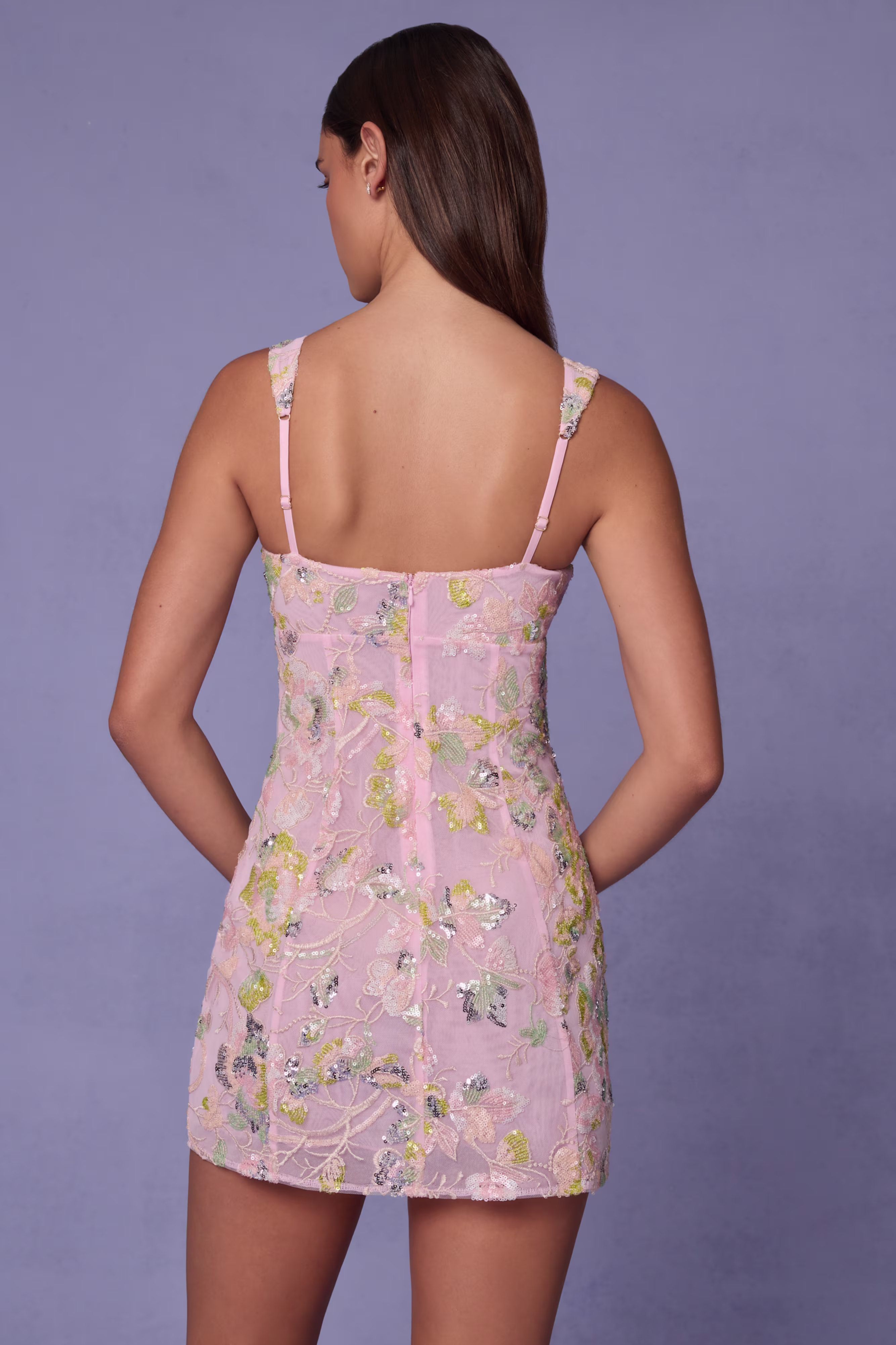 Embellished A-line Mini Dress in Soft Pink
