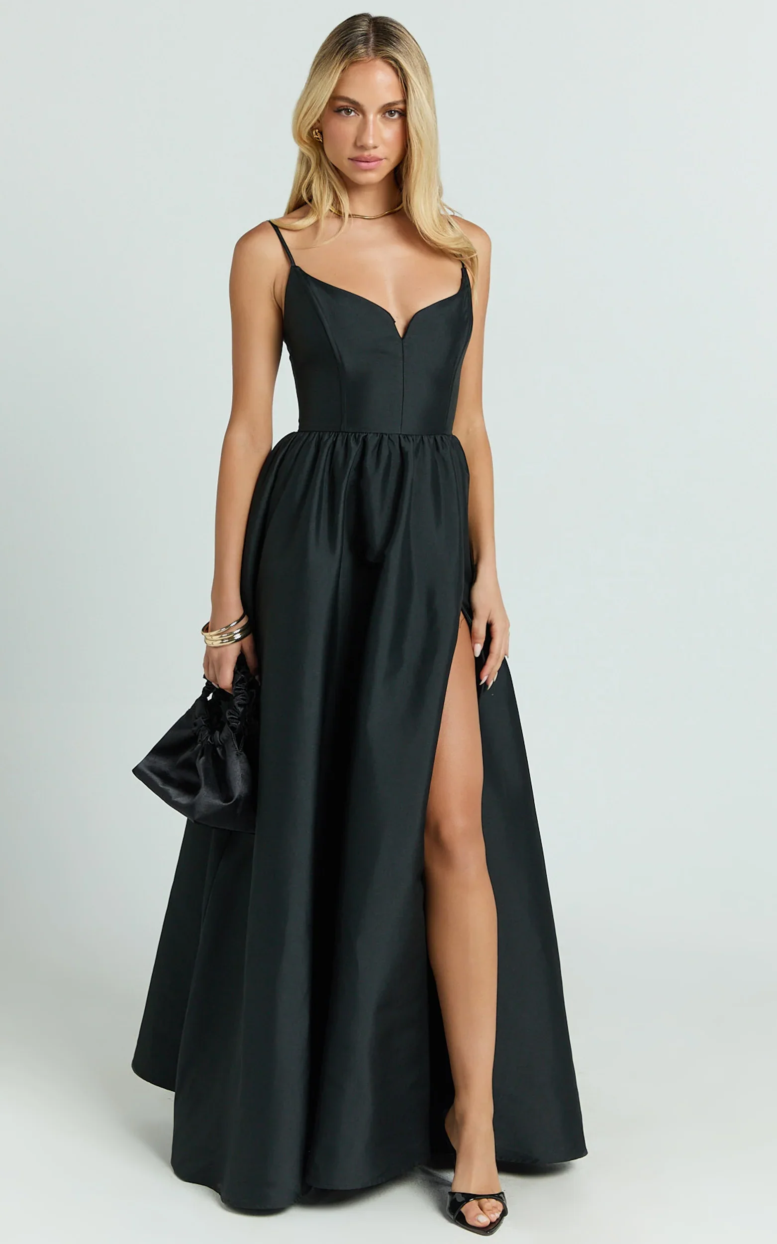 Kali Maxi Dress - Sweetheart Fit And Flare High Split Dress in Black