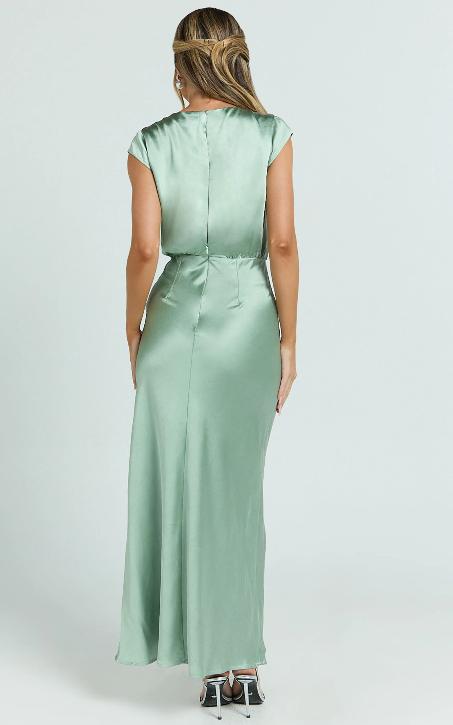 Hailey Maxi Dress - Cap Sleeve V Neck Dress in Sage