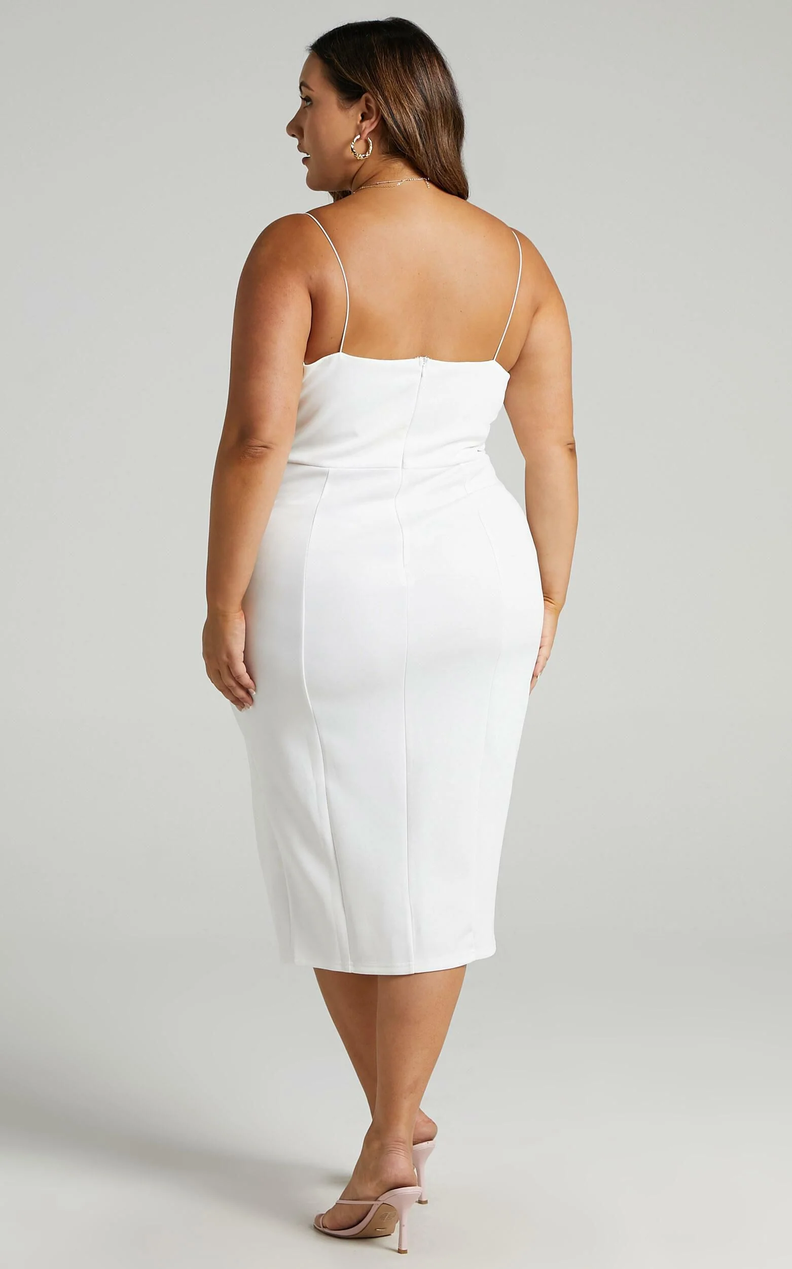 Big Ideas Midi Dress - V Neck Thigh Split Dress in White
