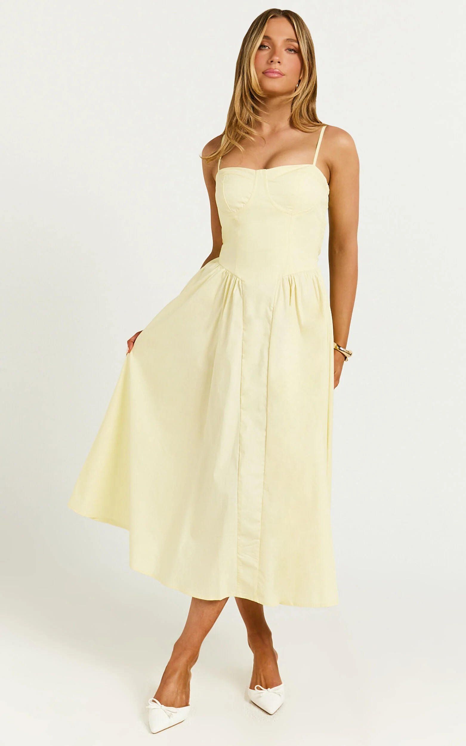 Mhissa Midi Dress - Sweetheart Neck  Fit & Flare Dress in Lemon