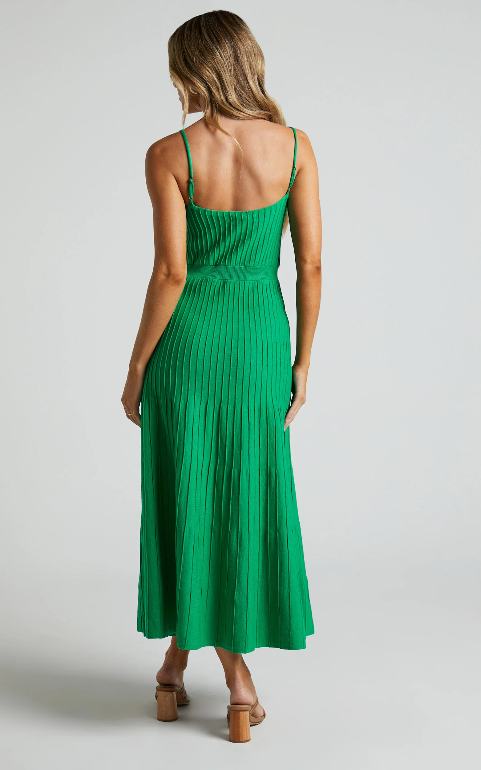 Donissa Midi Dress - Panelled Knit Dress in Green