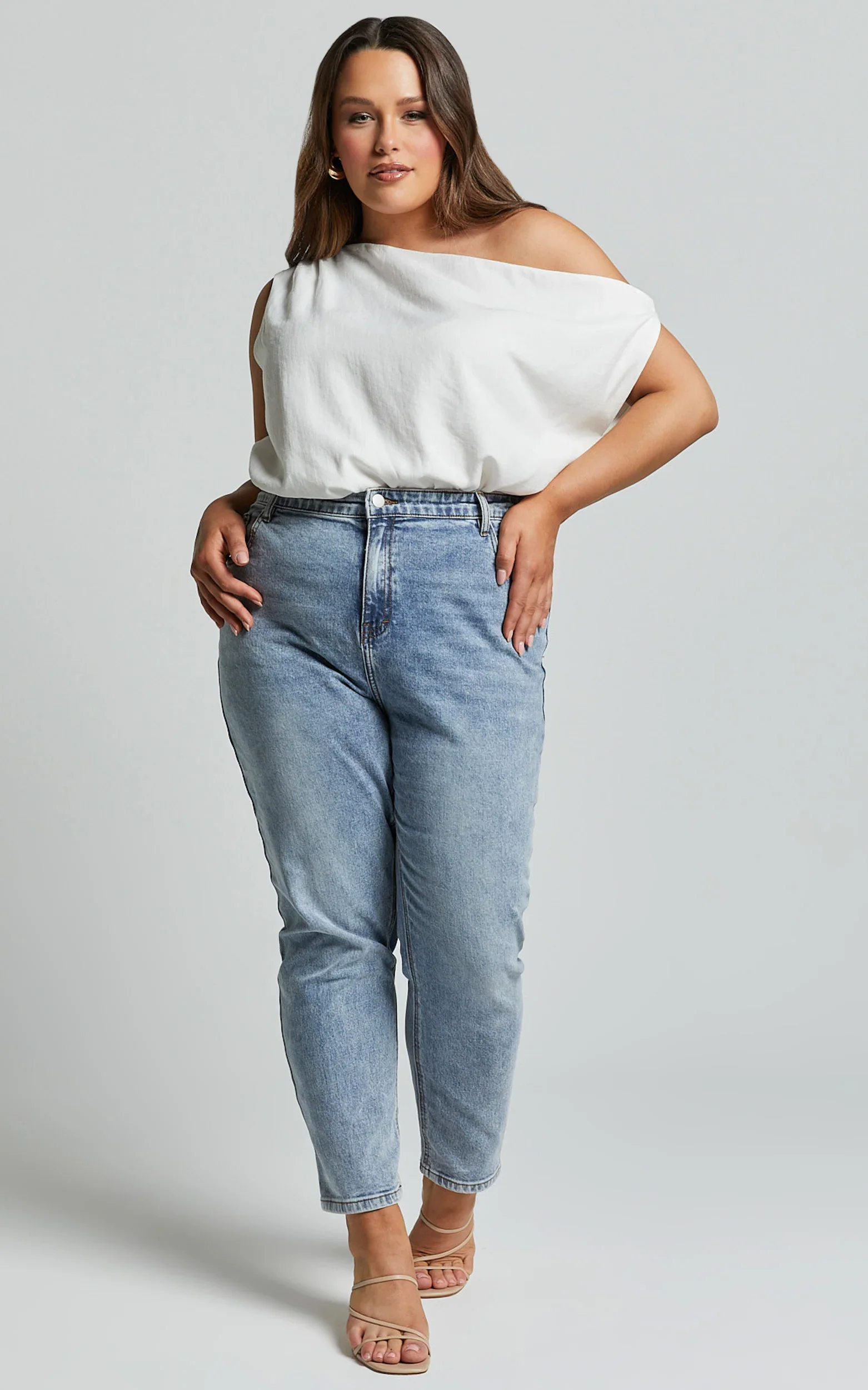 Mabel Bodysuit - Asymmetrical Neckline One Shoulder in White