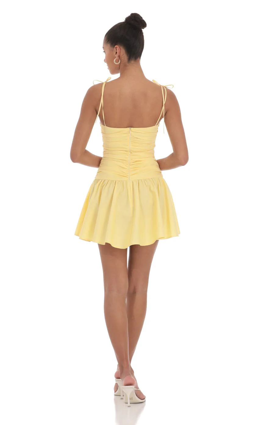 Ruched Fit and Flare Dress in Yellow