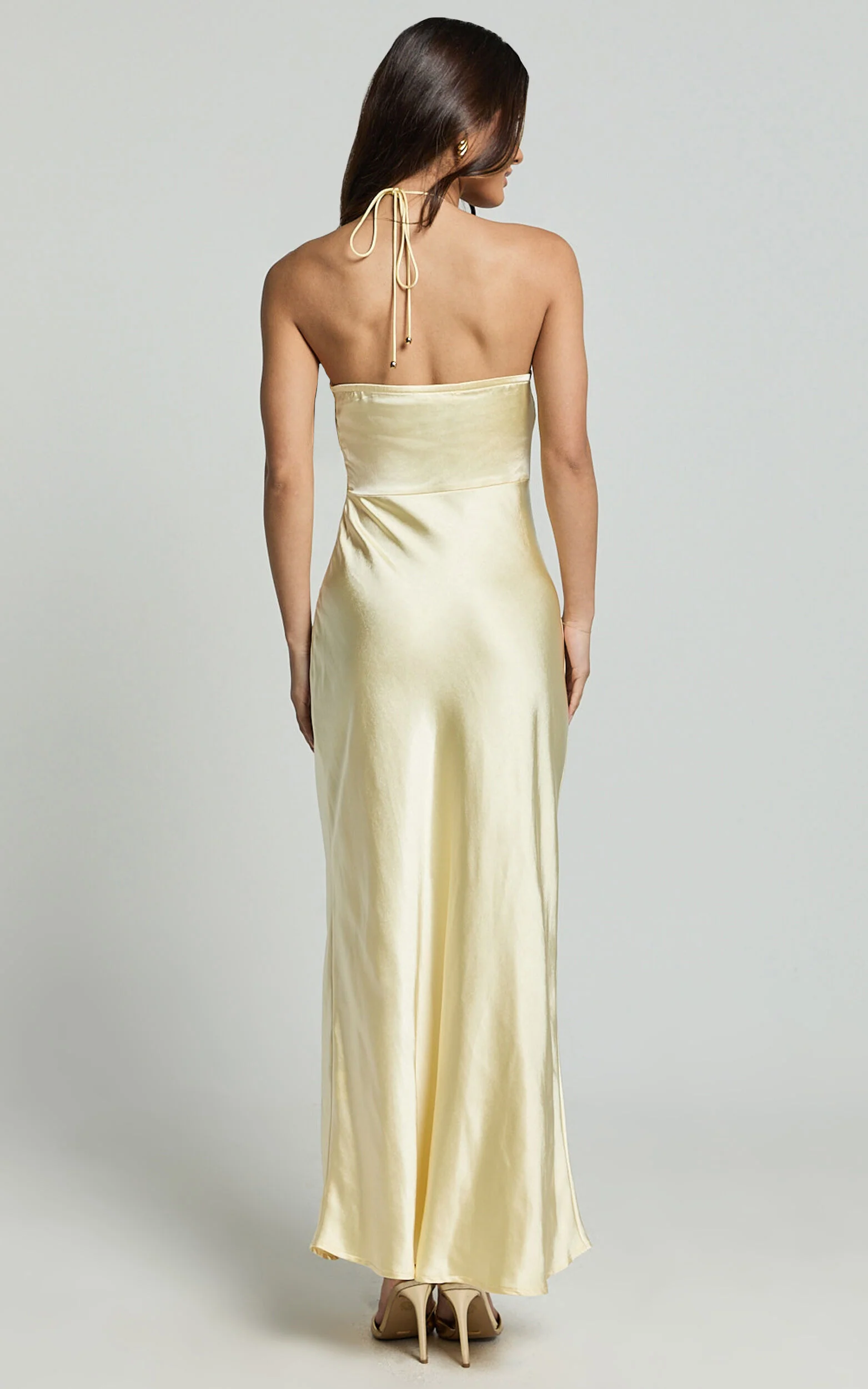 Keithy Midi Dress - Rosette Halter Neck Slip Dress in Lemon