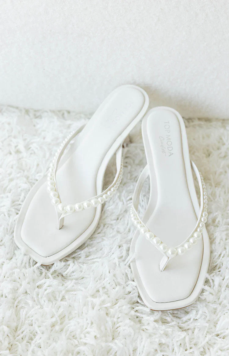 Selena Ivory Pearl Detail Thong Heels