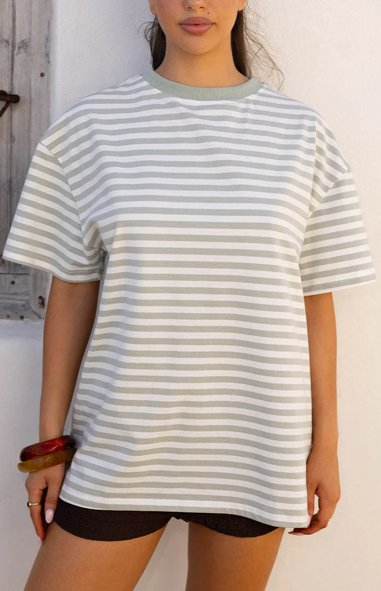 Alba Sage Stripe Oversized Tee