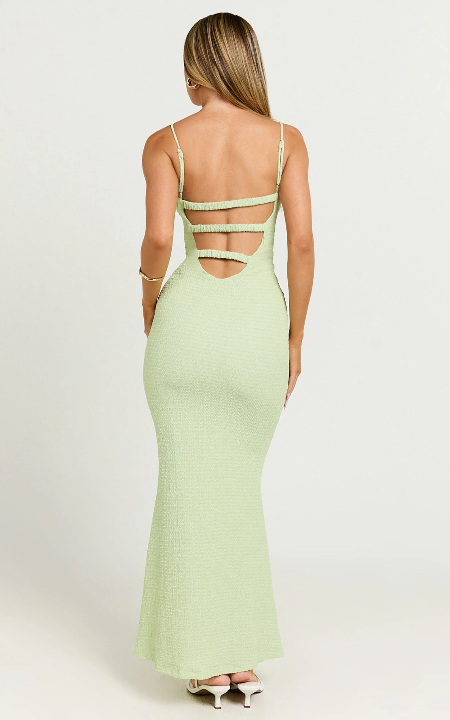 Rhaima Midi Dress - Open Back Strap Detail Dress in Sage