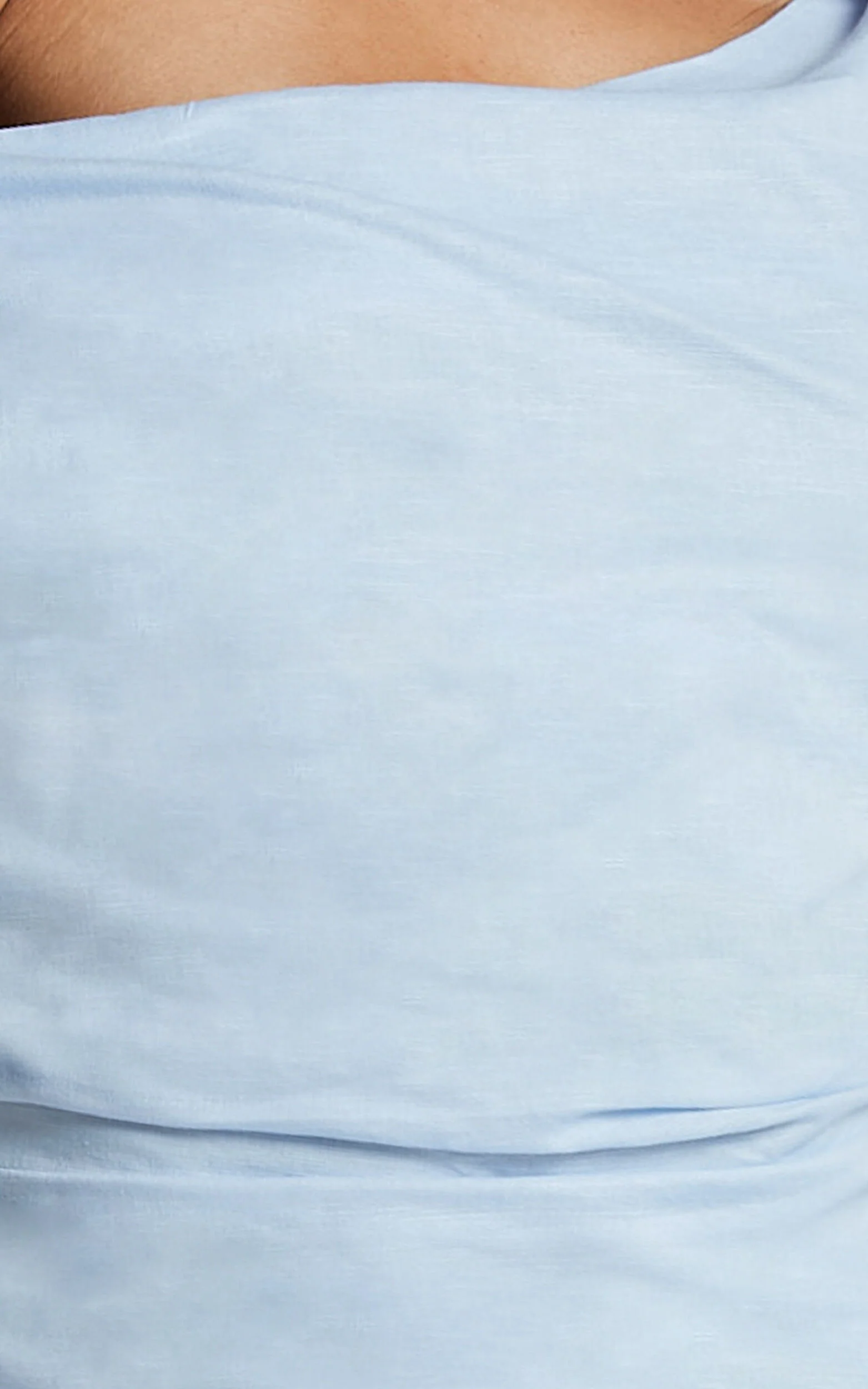 Cincinnati Midi Dress - Off The Shoulder Side Split Column Linen Dress in Pale Blue