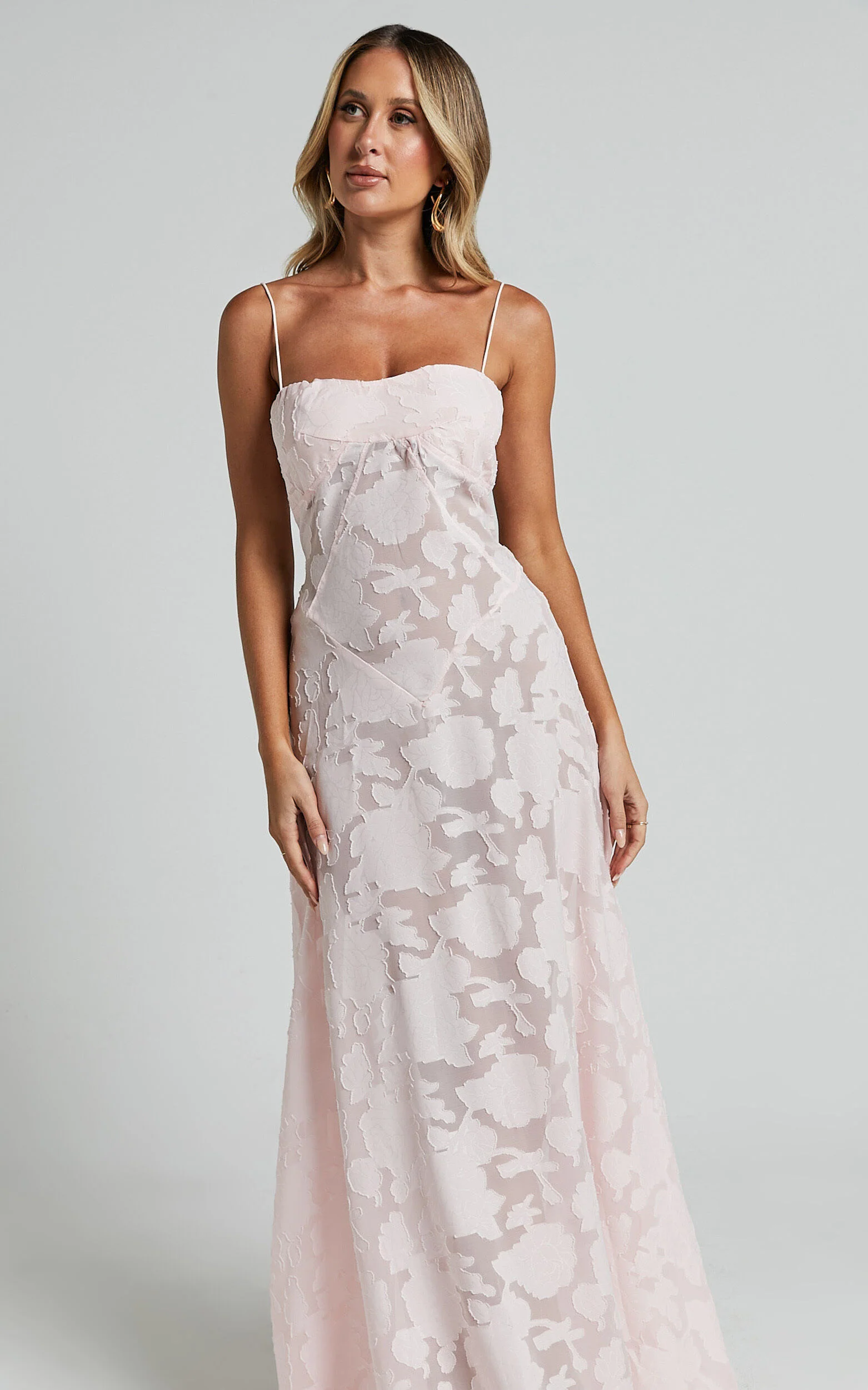 Lily Maxi Dress - Sheer Jacquard Maxi Dress in Pink