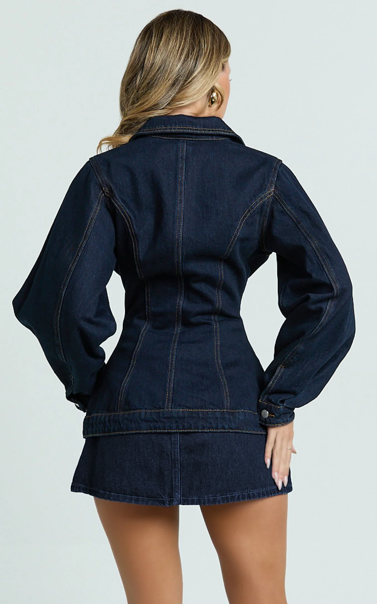 Tianna Jacket - Long Sleeve Contoured Recycled Denim Jacket in Indigo Wash