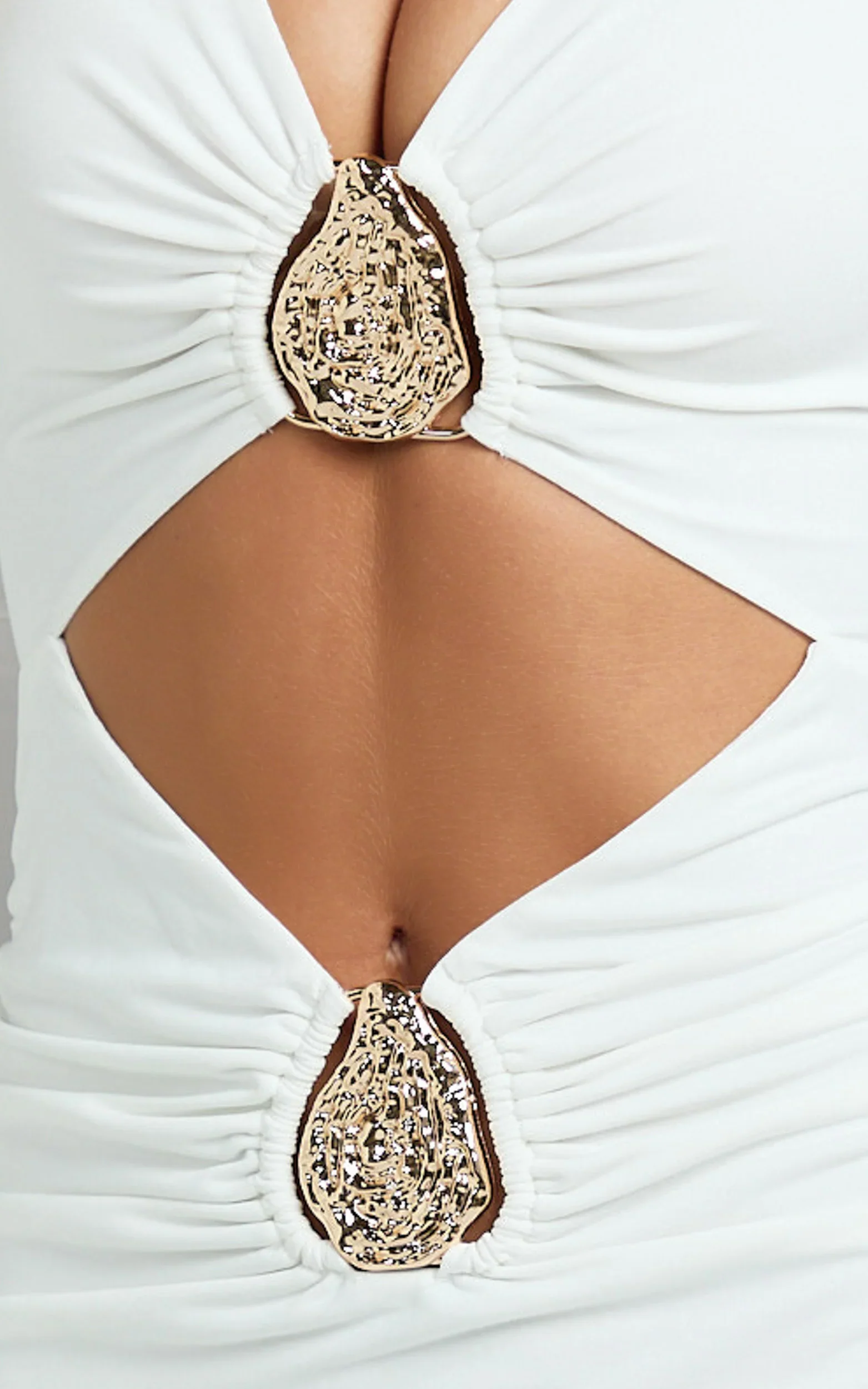 Dakota Maxi Dress - Long Sleeve V Neck Bodycon Dress in Cream