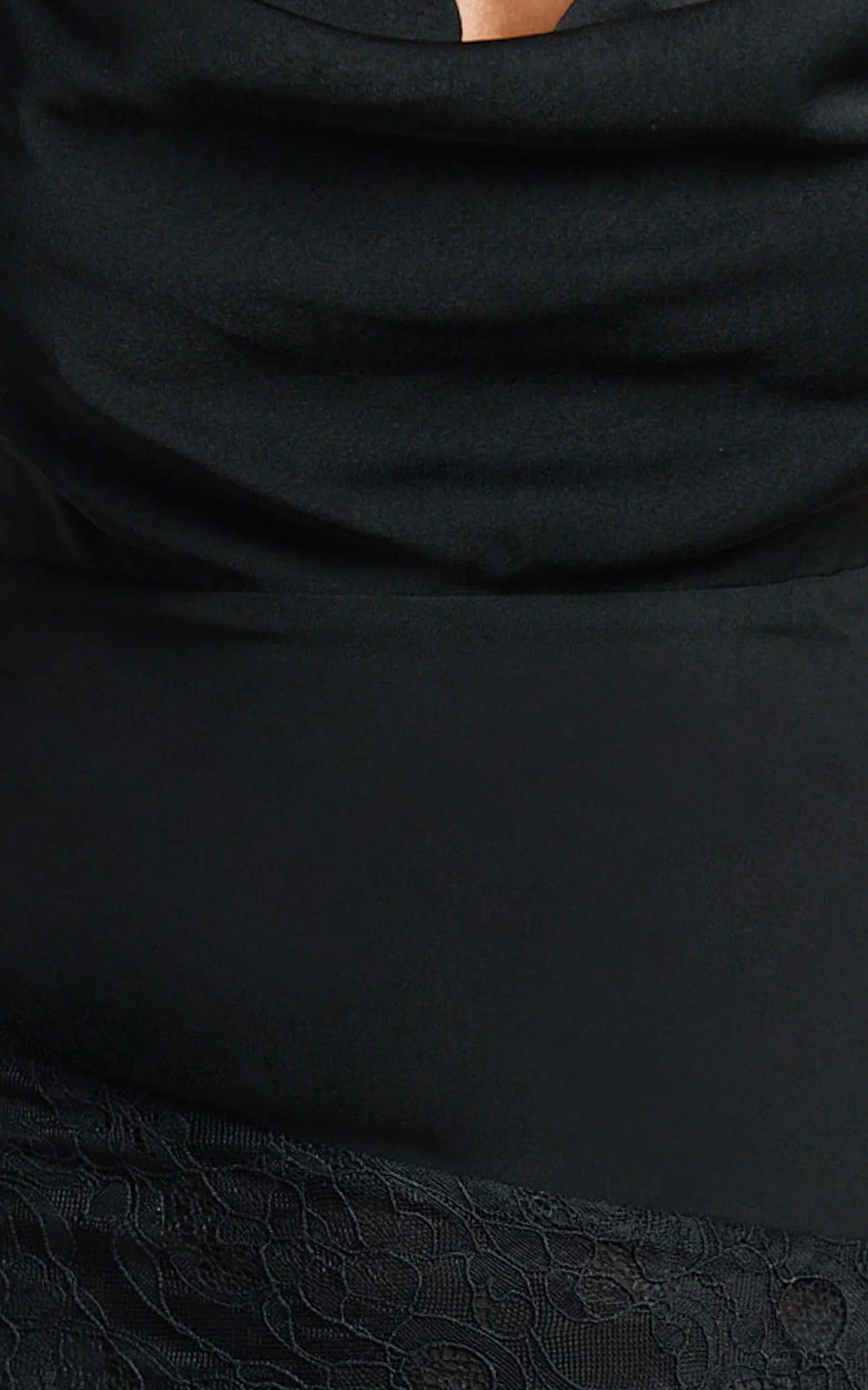 Nova Midi Dress - Lace Cowl Neck Tie Back Dress in Black