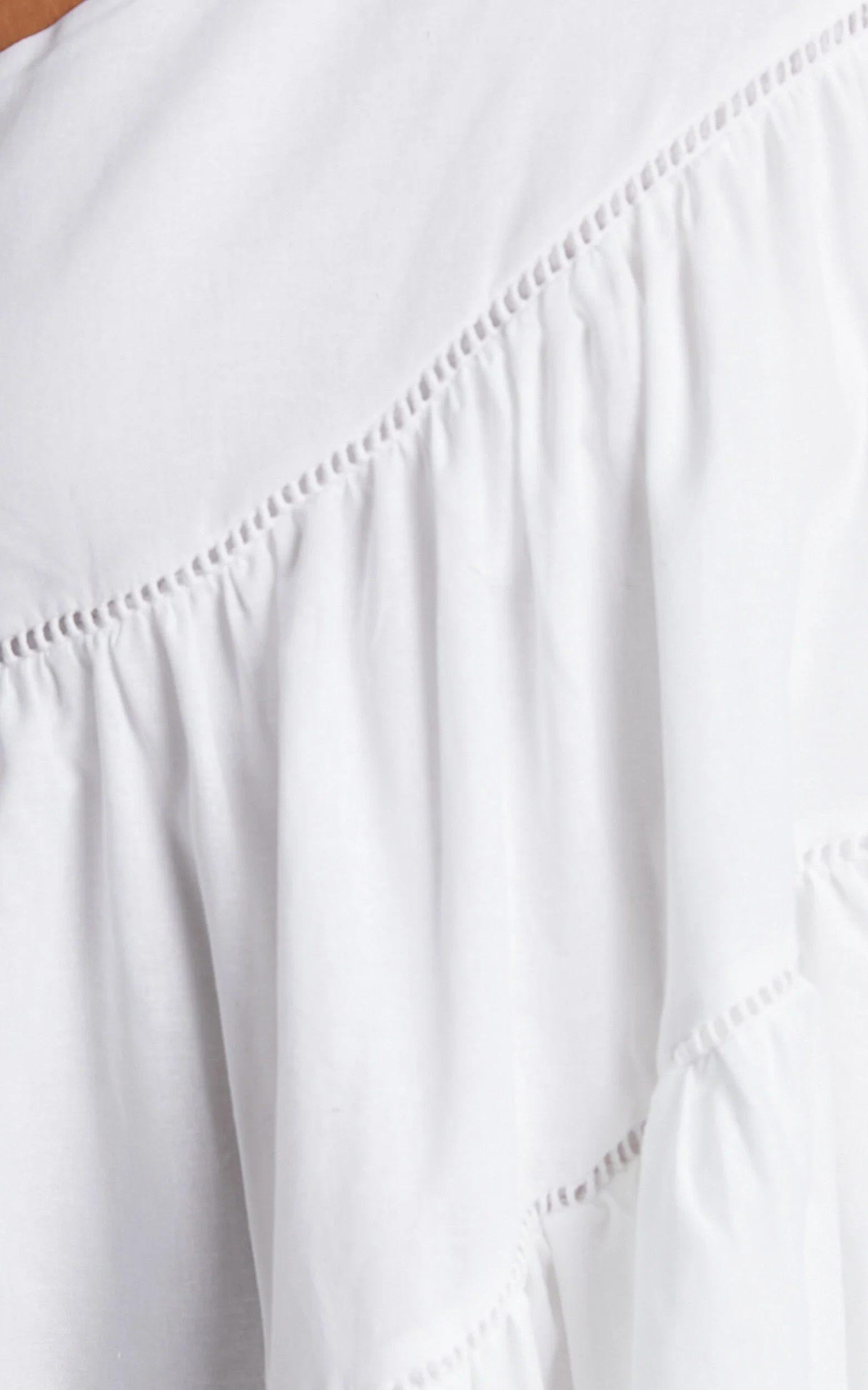 Harleen Mini Dress - Linen Asymmetrical Trim Puff Sleeve Dress in White