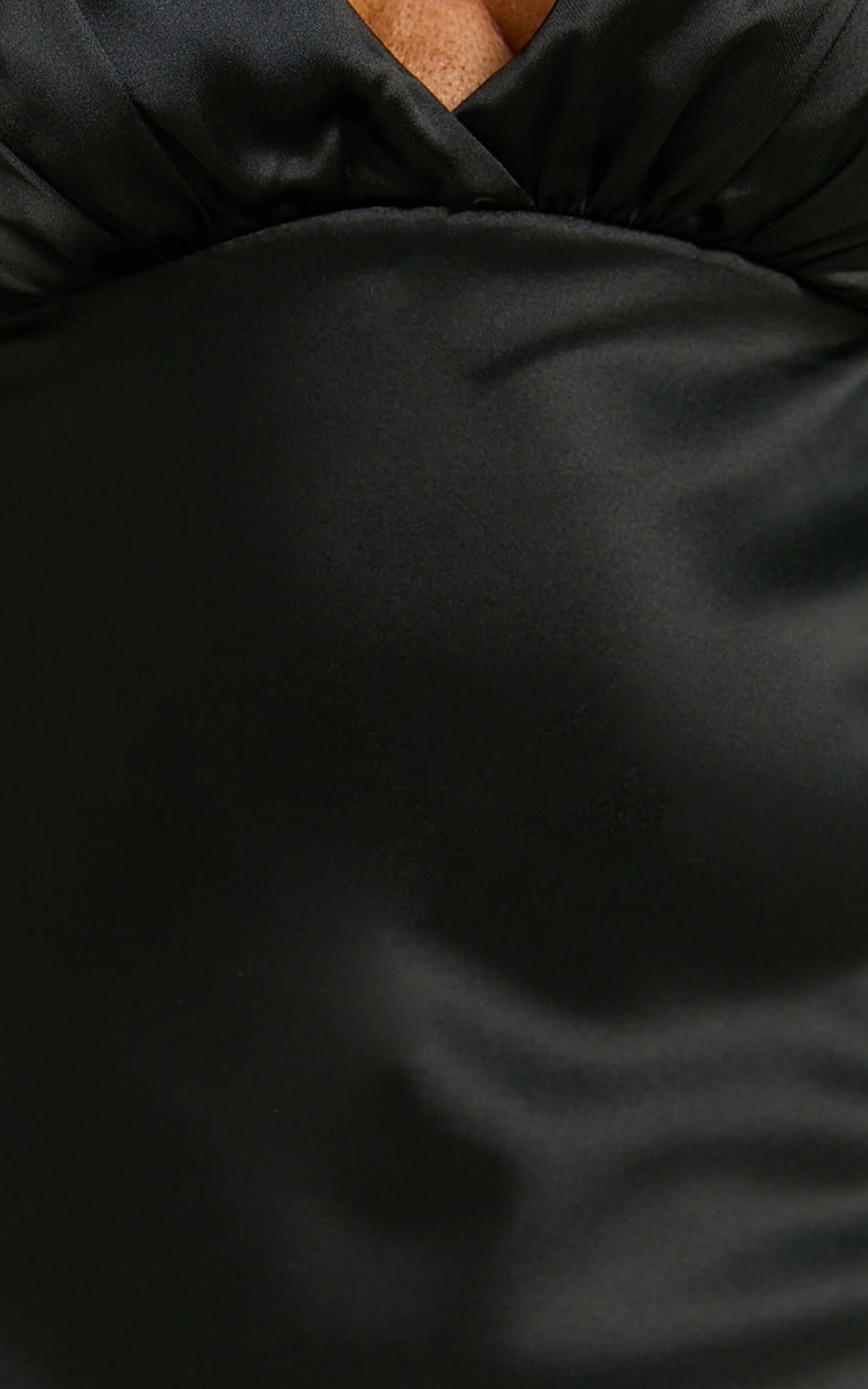 Michie Mini Dress - Wide Strap Ruched Bust Satin Dress in Black