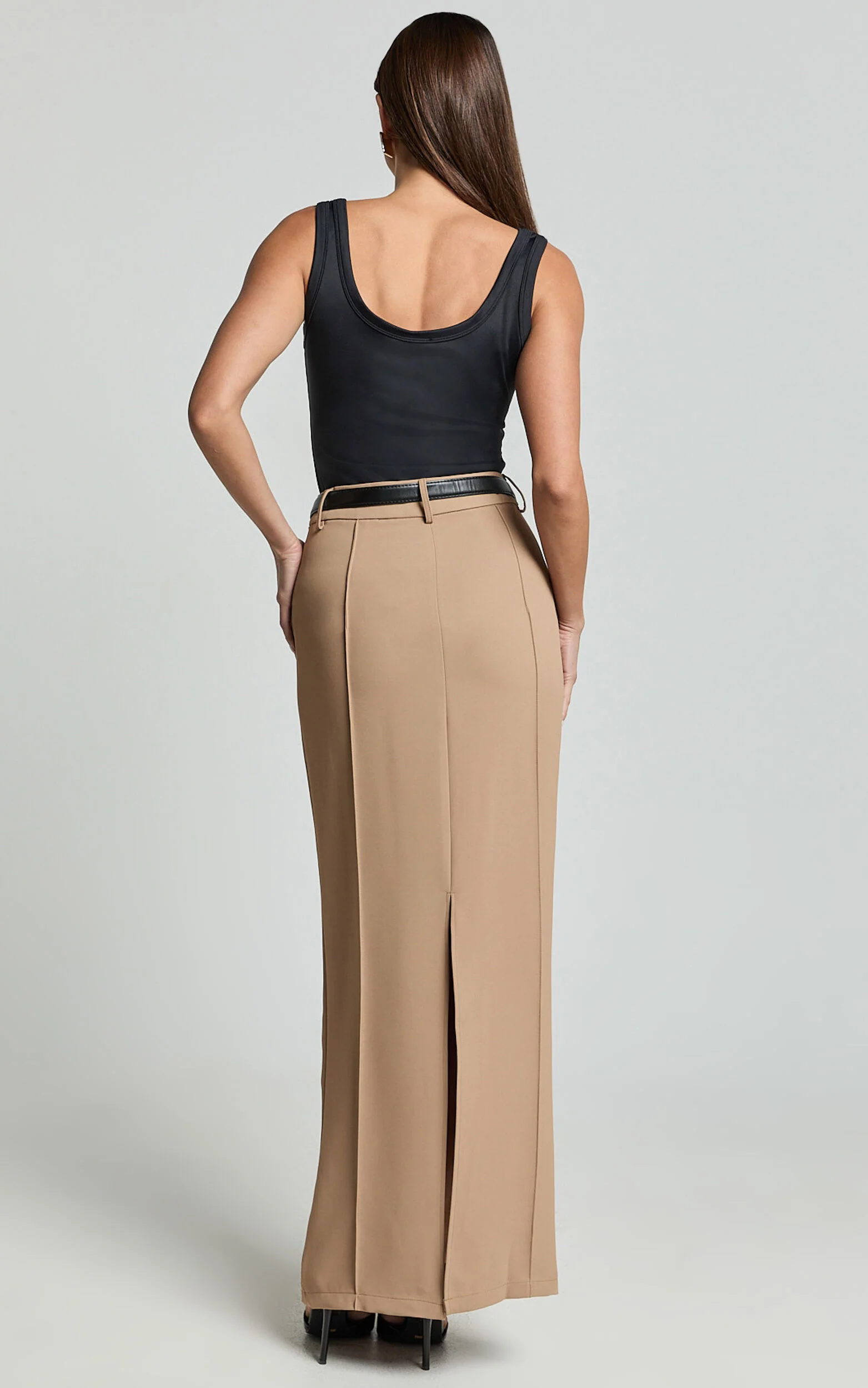 Stella Maxi Skirt - High Waisted Pencil Skirt in Tan