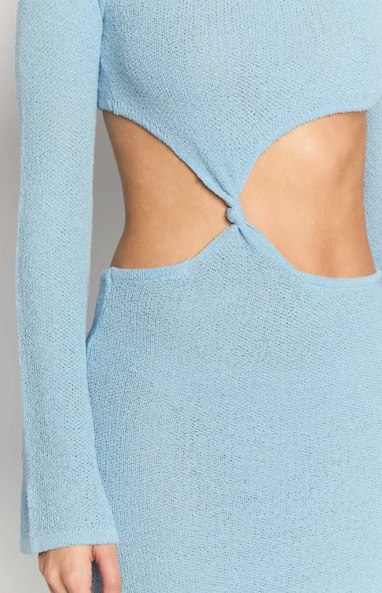 Arya Blue Long Sleeve Knit Maxi Dress