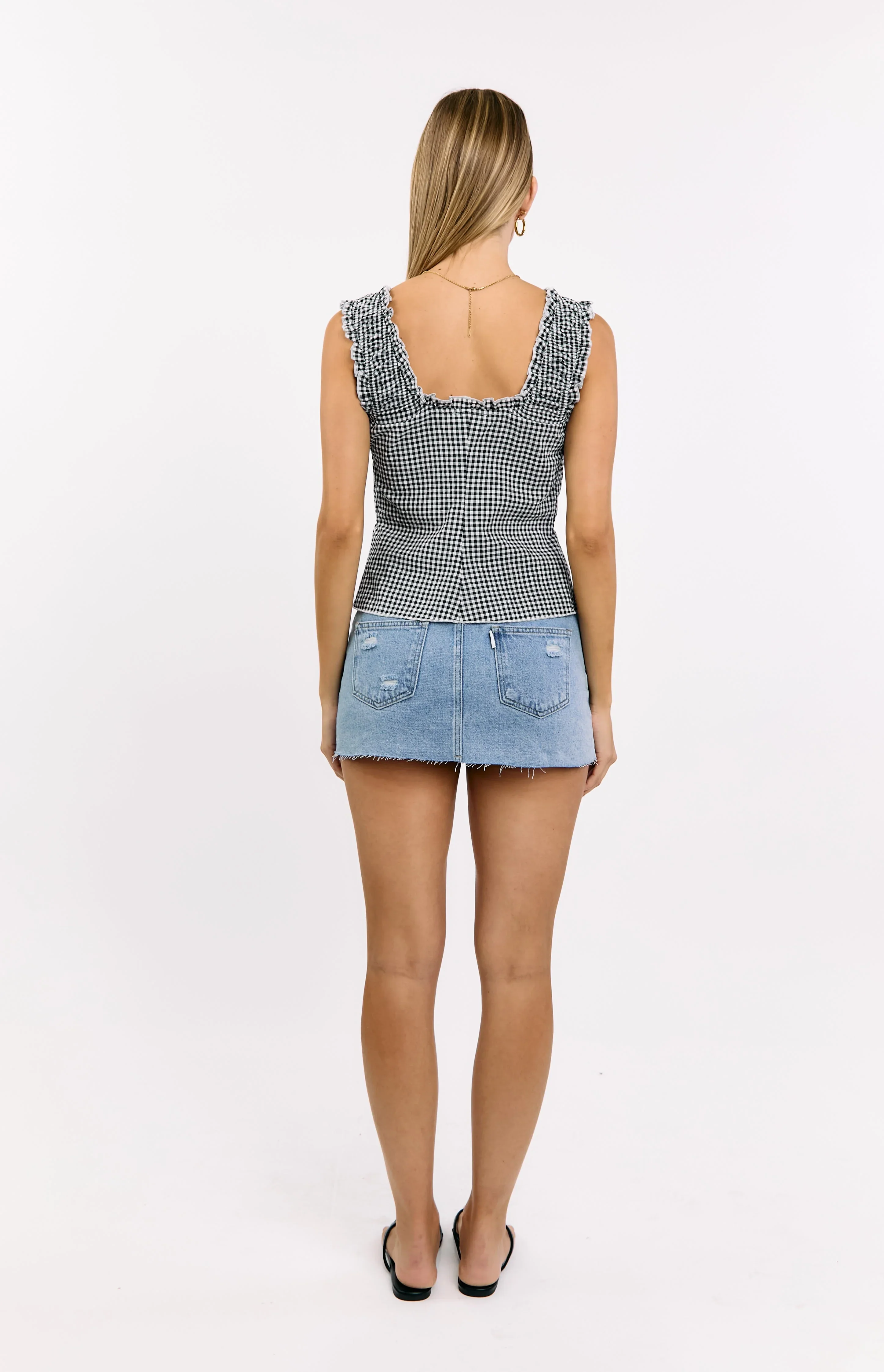 Neevie Black Gingham Tie Top