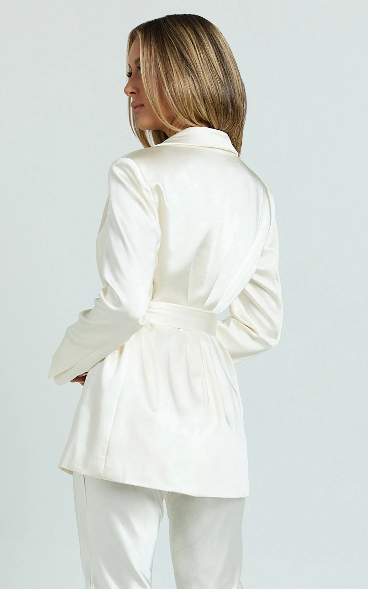 Jagger Blazer - Flared Sleeve Belted Blazer in Pearl