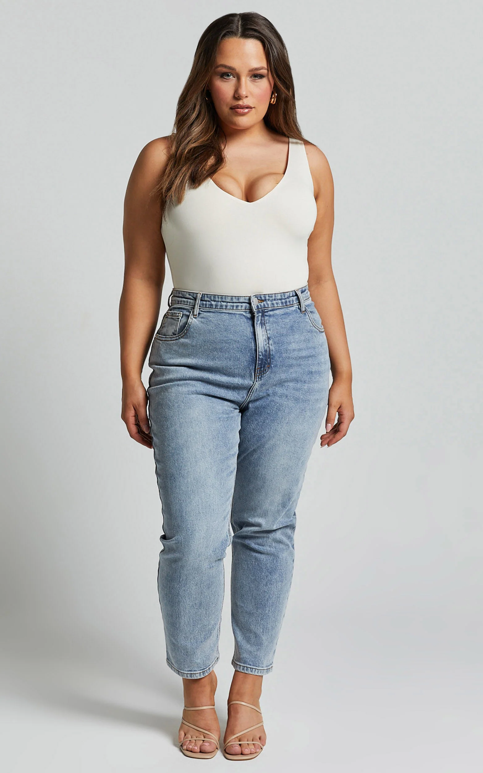 Kerrie Bodysuit - V Neck Bodysuit in Cream