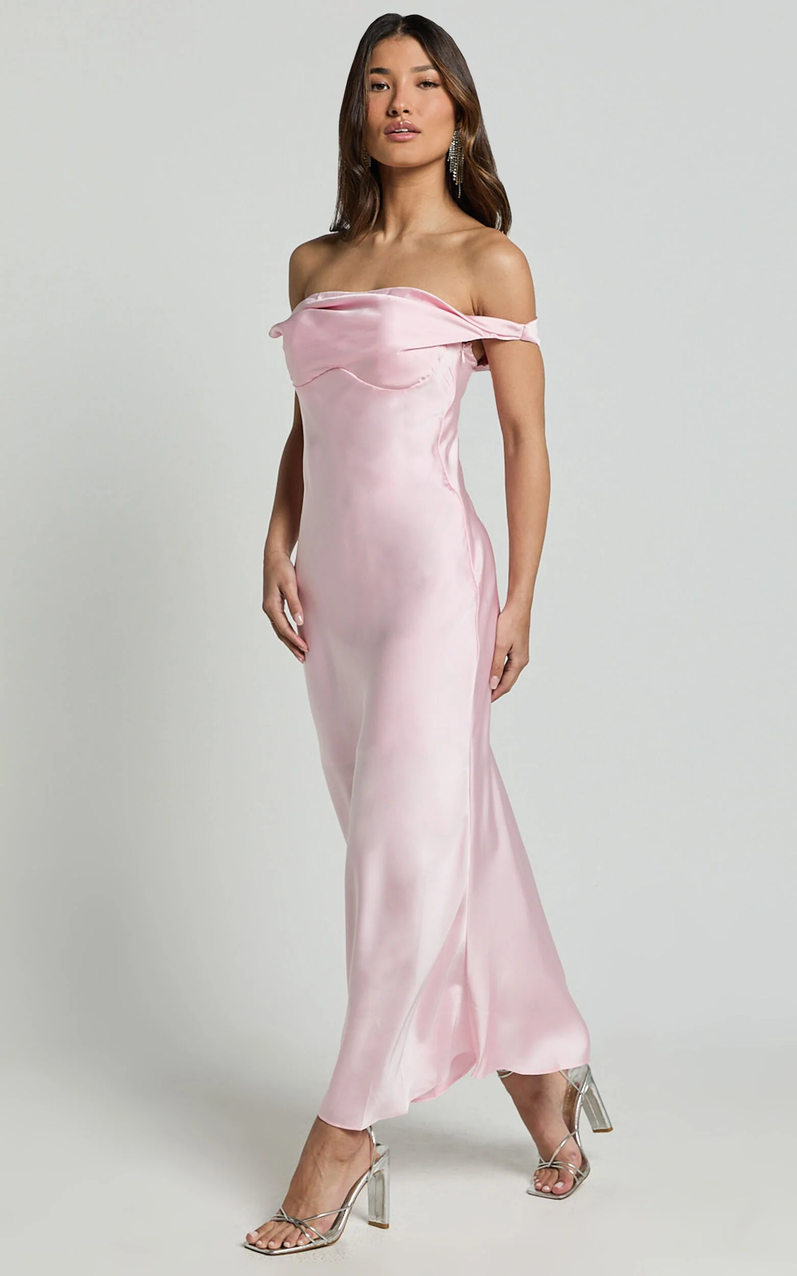 Alexia Midi Dress - One Shoulder Bust Slip Dress in Soft Pink