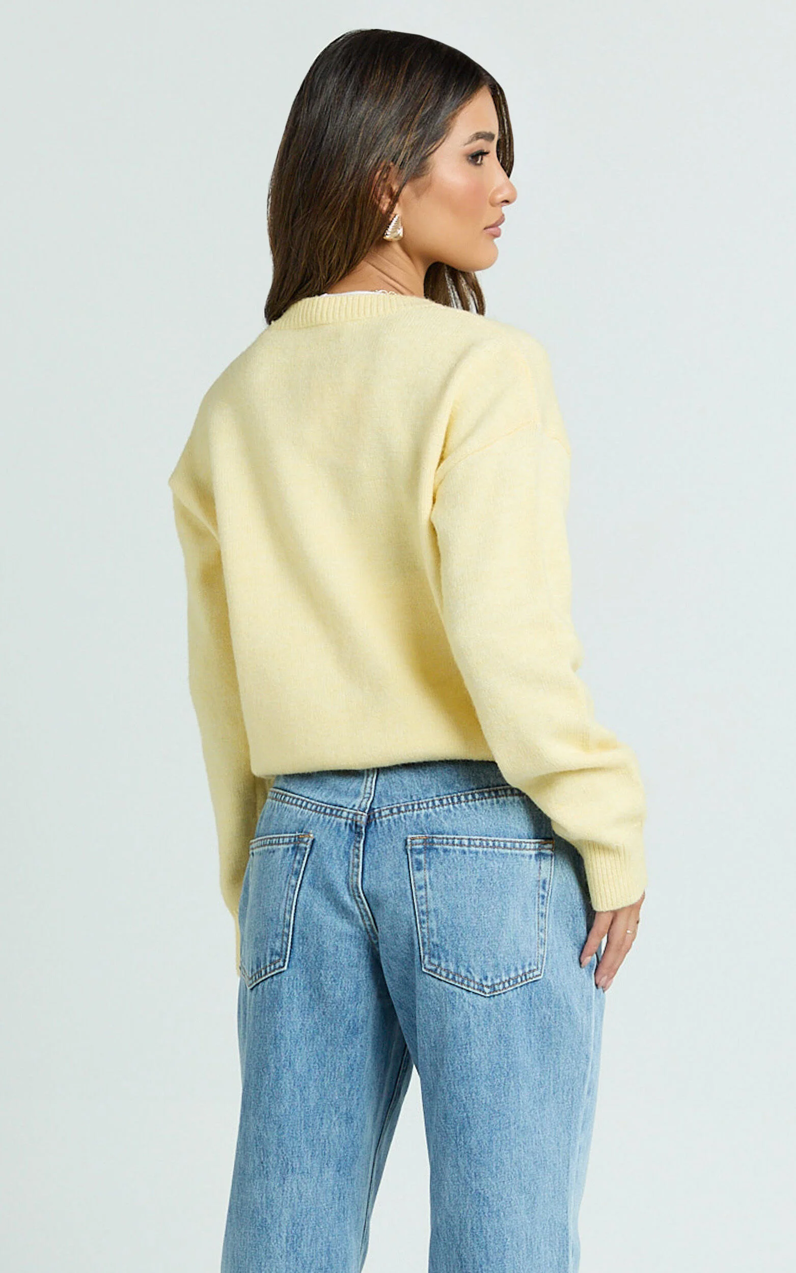 Lucille Cardigan - Button Through Scoop Neck Knit Cardigan in Lemon