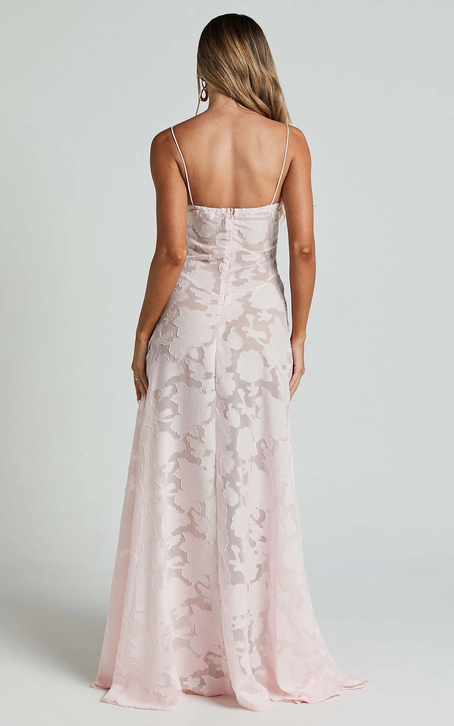 Lily Maxi Dress - Sheer Jacquard Maxi Dress in Pink