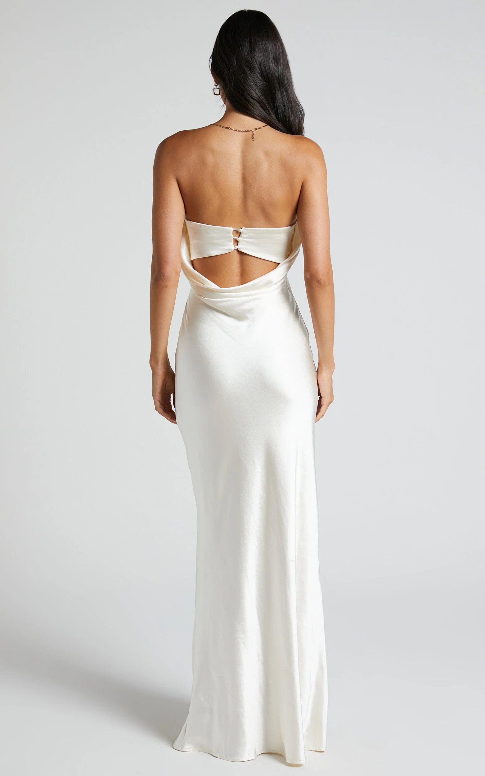 Charlita Maxi Dress - Strapless Cowl Back Satin Dress in Pearl