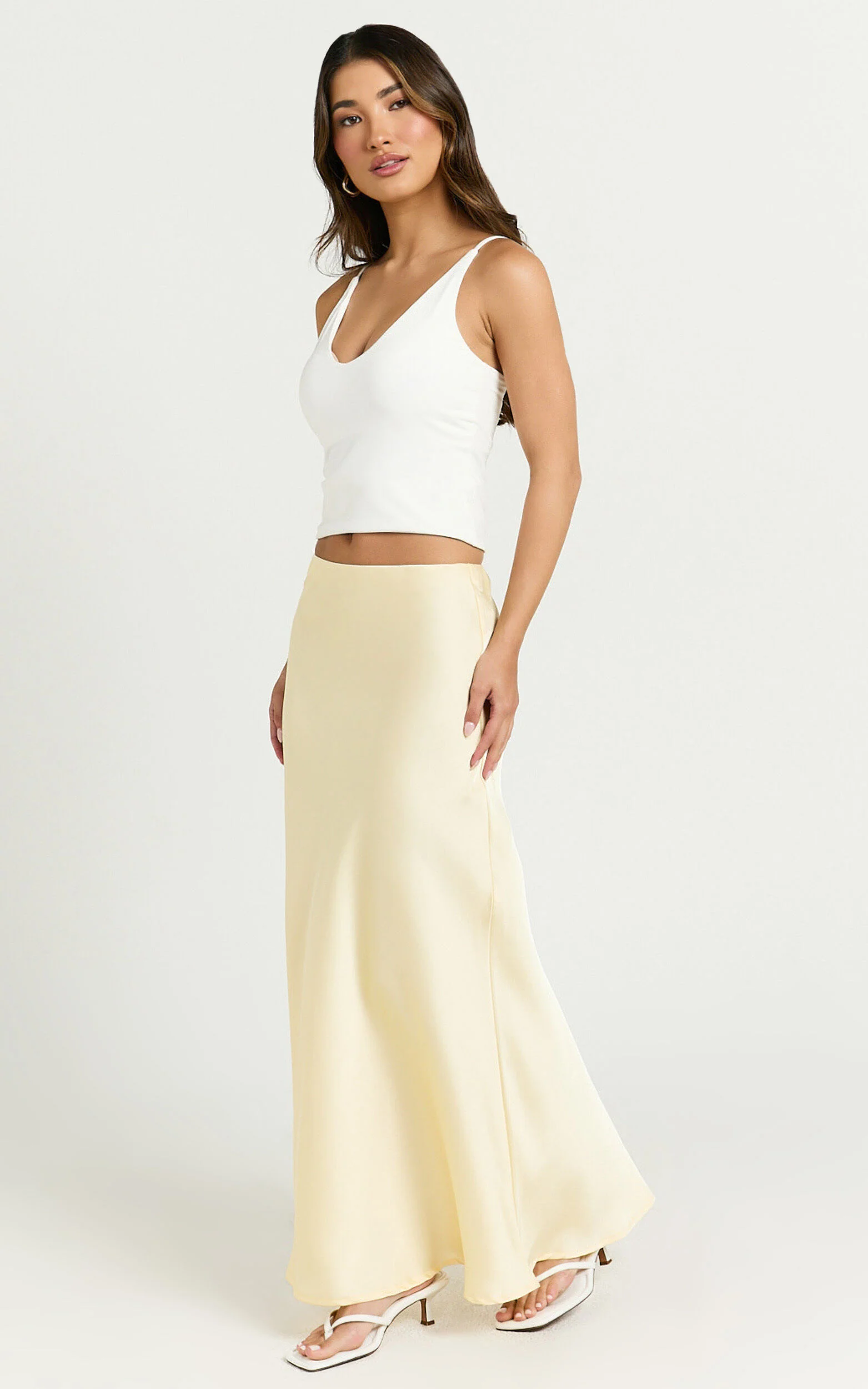 Amari Maxi Skirt - High Waisted Bias Cut Skirt in Lemon