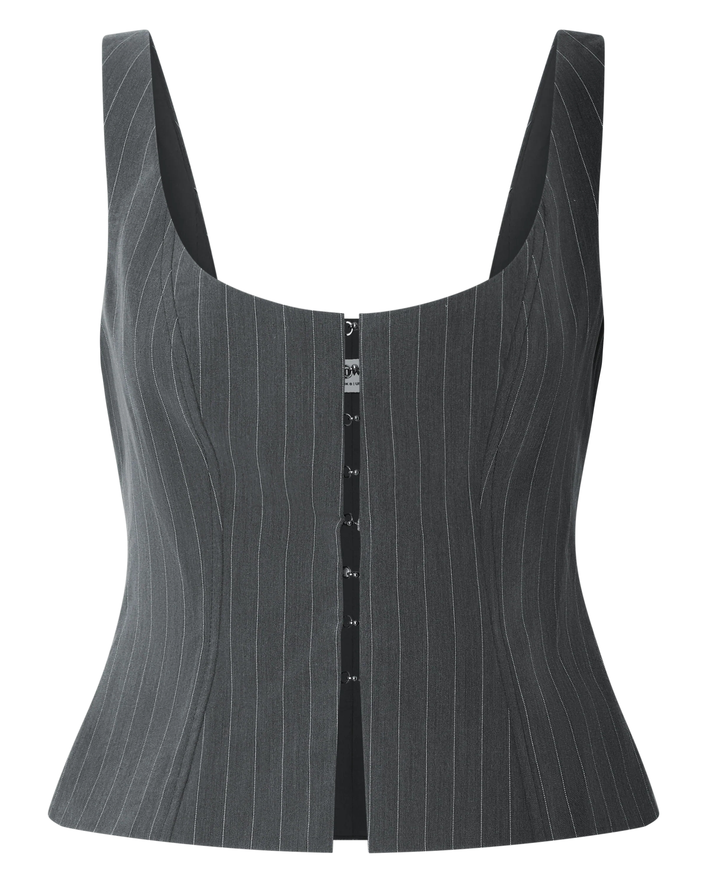 Fiona Top - Pinstripe Scoop Neck Hook And Eye Front Top in Dark Grey