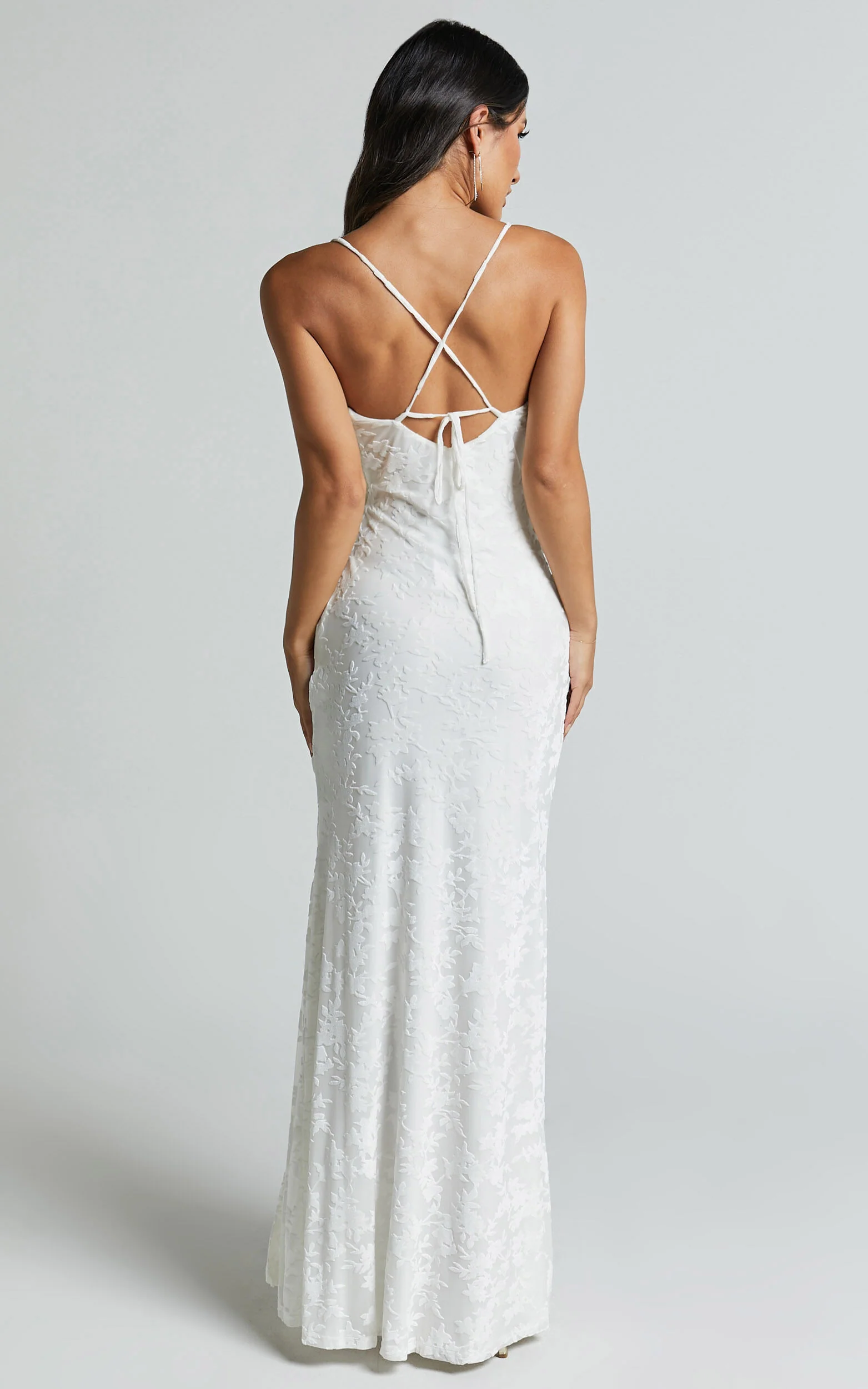 Reese Maxi Dress - Cowl Cross Back Burnout Dress in White
