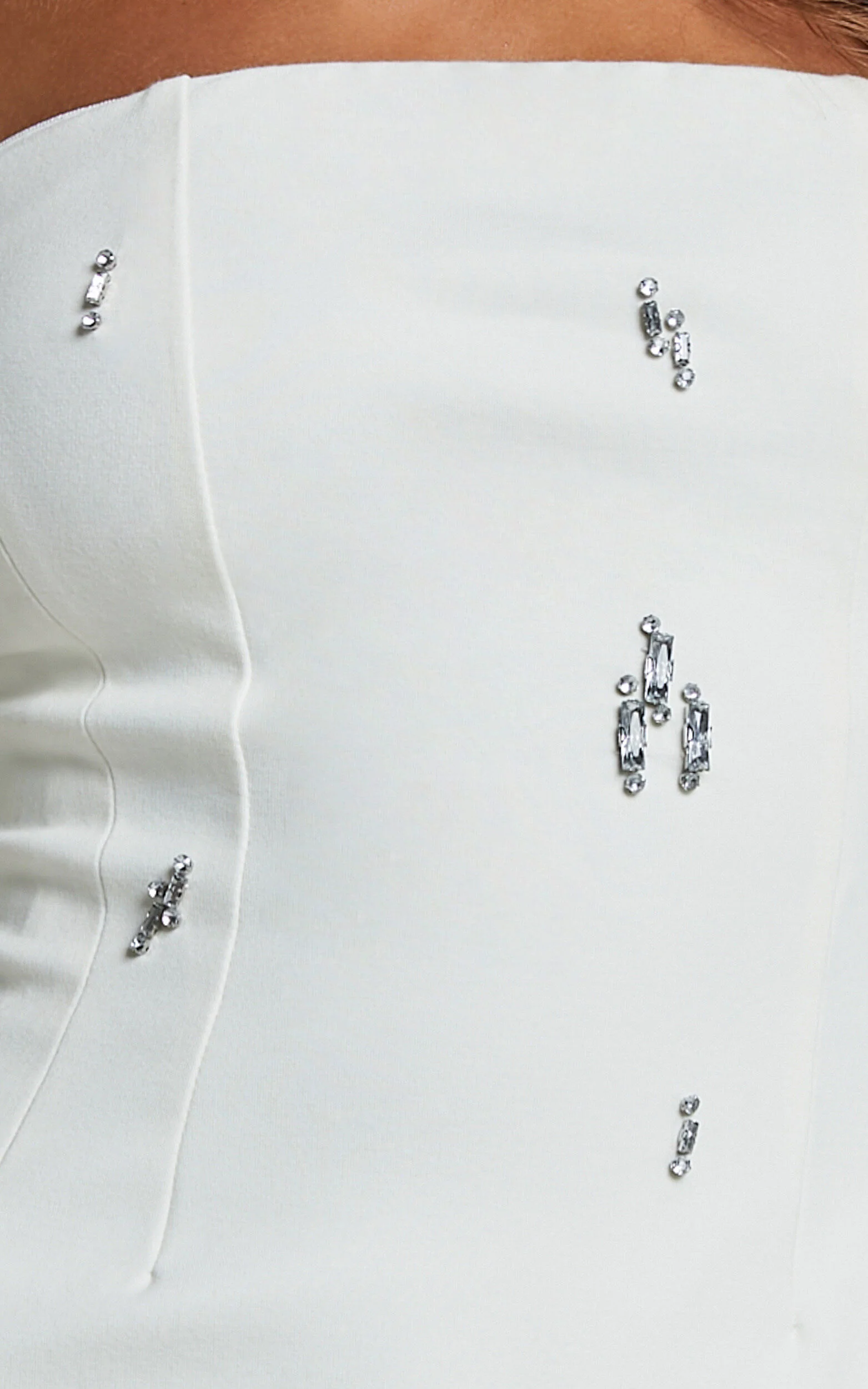 Anziel Mini Dress - Strapless Structured Cluster Embellishment Dress in White